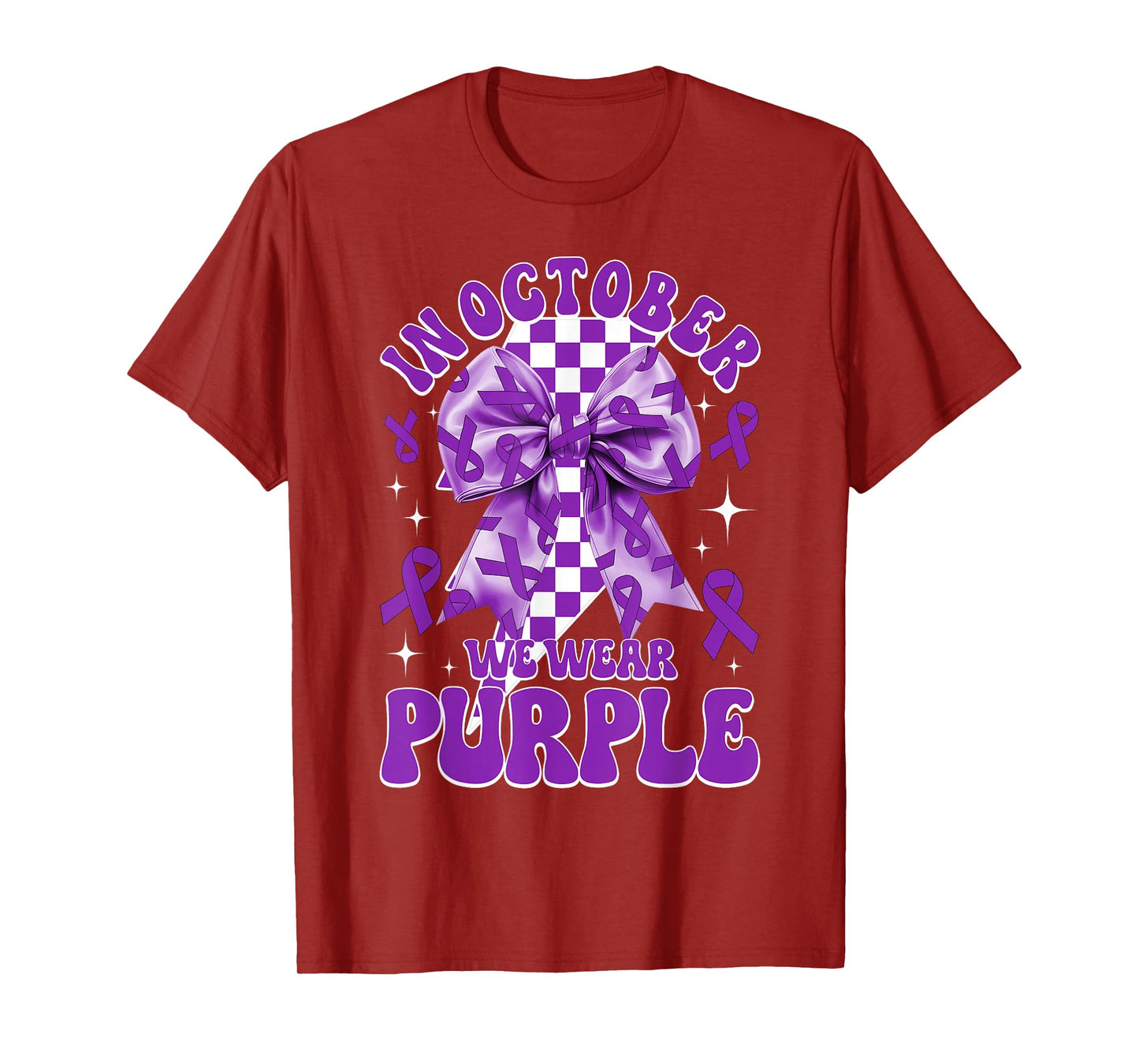 in October We Wear Purple Domestic Violence Awareness Bow T-Shirt