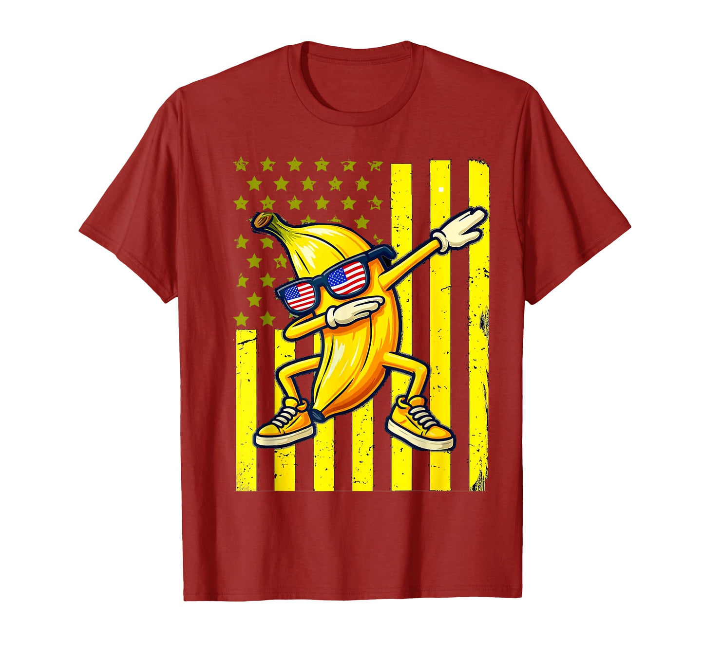 Graphic Banana Retro American Flag USA Dabbing Banana Lover T-Shirt