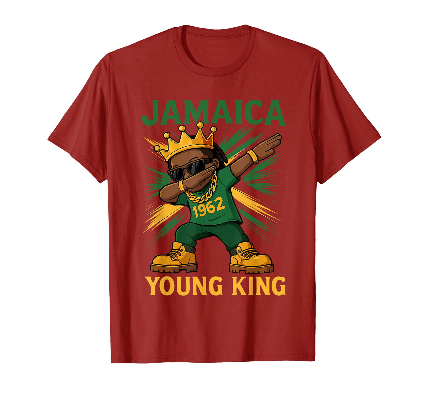Jamaica Young King Dabbing Proud Jamaican Flag For Boys T-Shirt