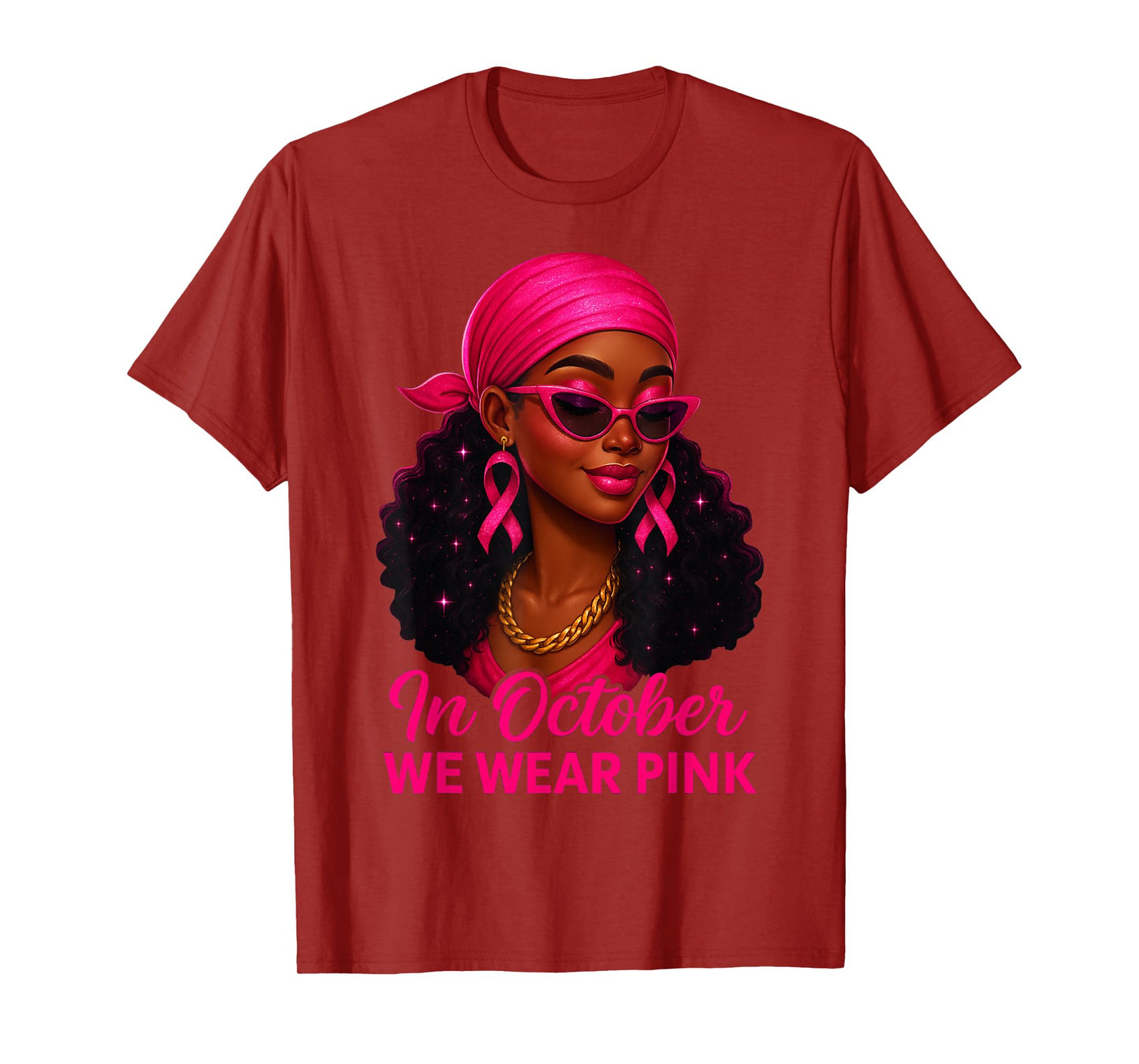 in October We Wear Pink Black Women Breast Cancer Awareness T-Shirt