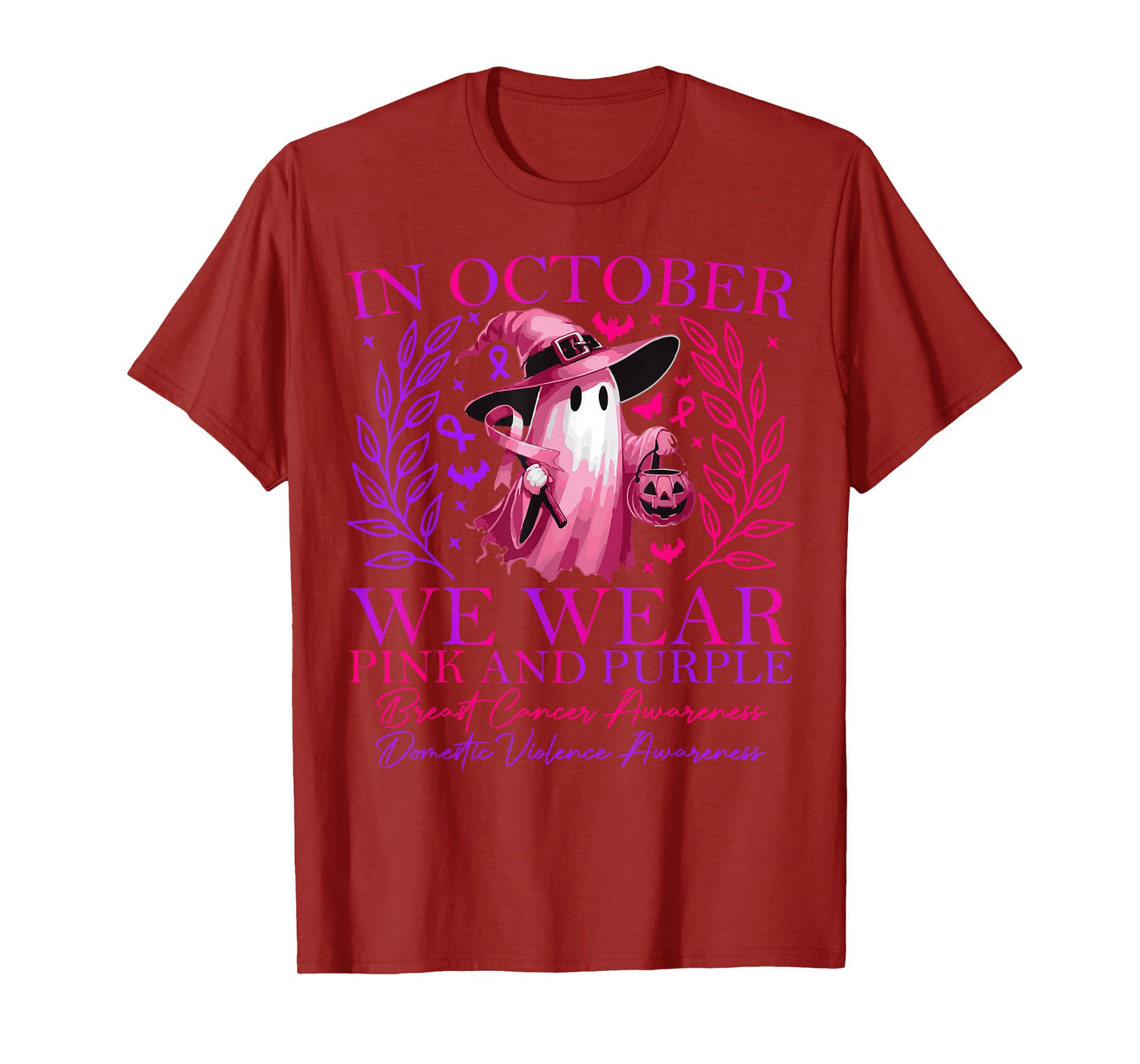 in October We Wear Pink and Purple Witch Ghost Pumpkin 2025 T-Shirt