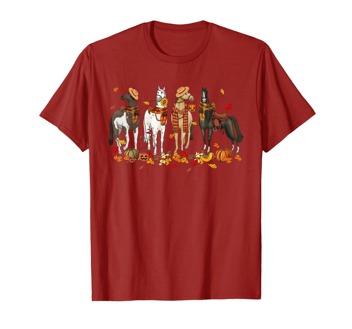 Fall Horse Thanksgiving Horse Autumn Leaves Western Horses T-Shirt