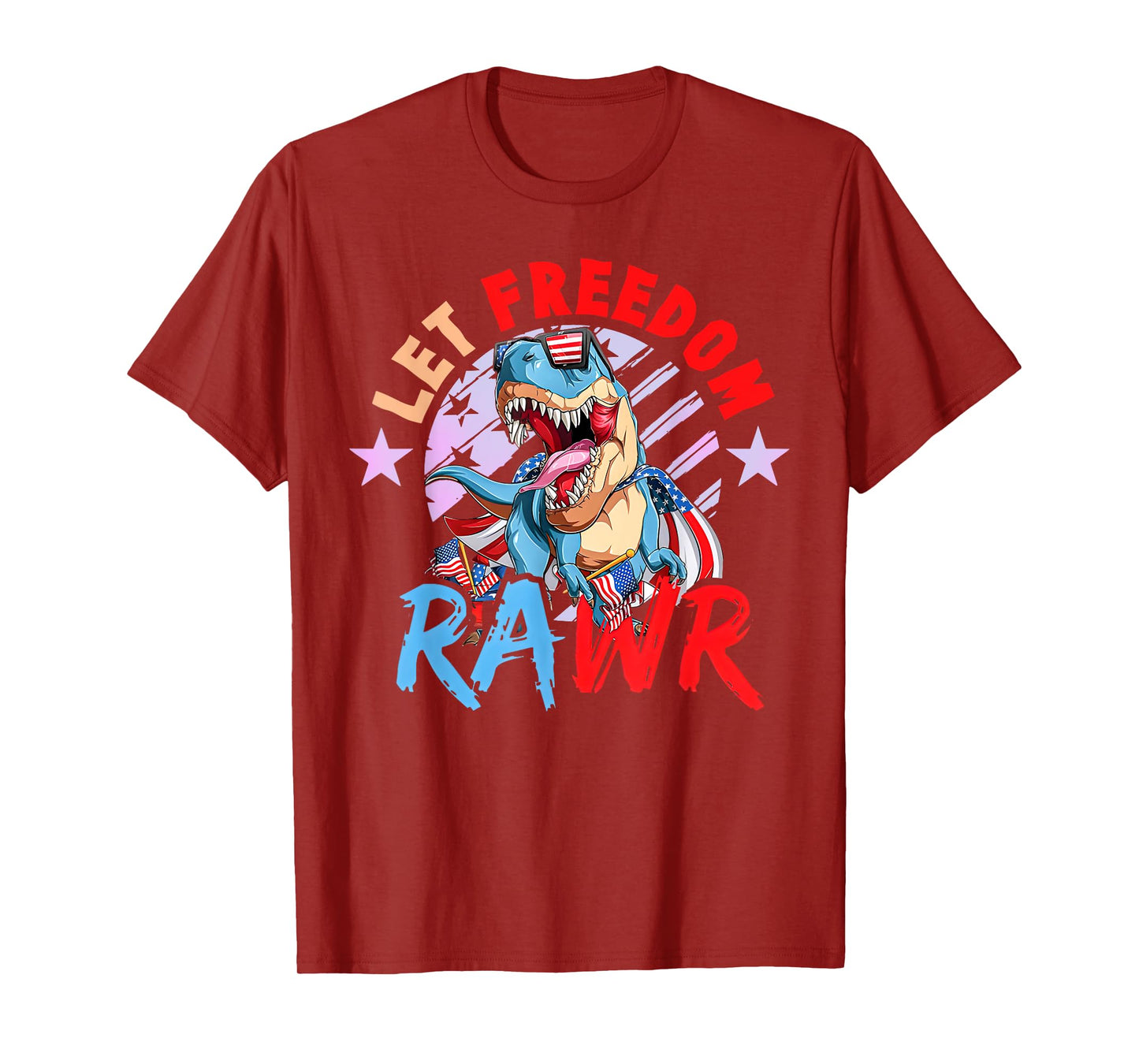 Let Freedom Groovy Rawr Dinosaur Patriotic 4th Of July Kids T-Shirt
