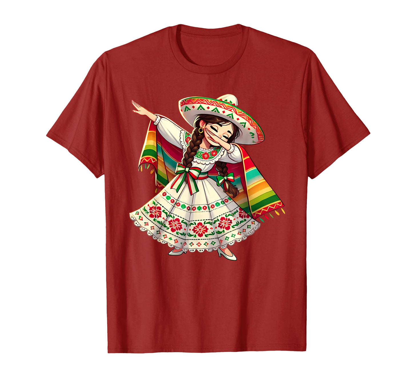 Funny Dabbing Mexican Poncho Sombrero Cinco de Mayo Girl T-Shirt