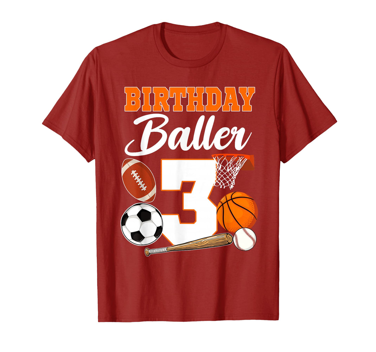3rd Birthday Sport Balls Theme 3 Year Old Birthday Baller T-Shirt