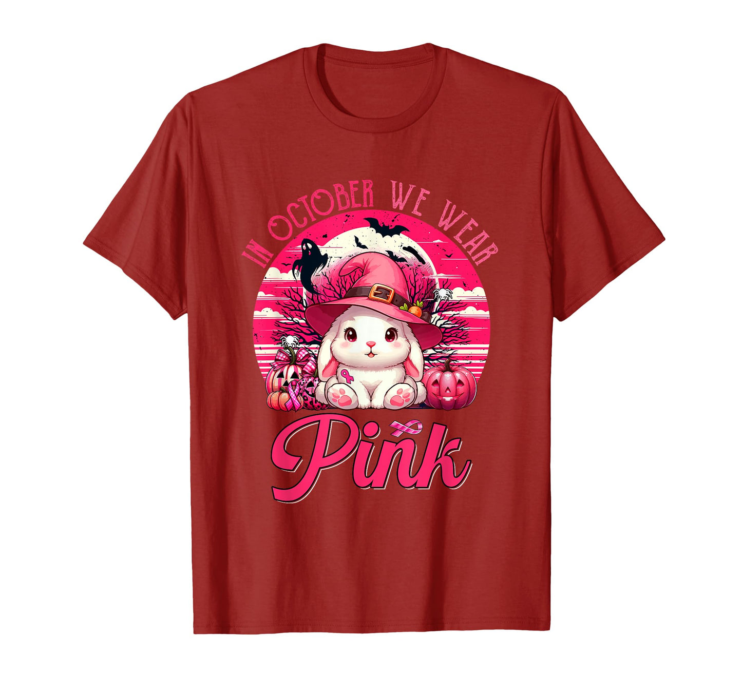 In October We Wear Pink Breast Cancer Awareness Bunny T-Shirt