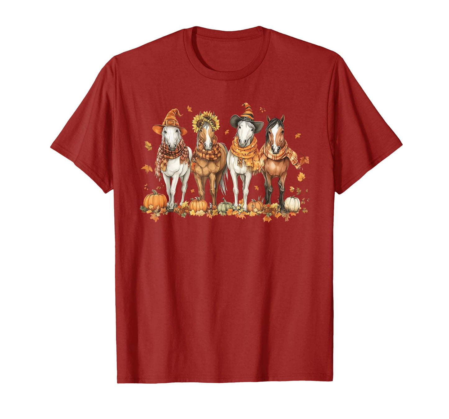 Fall Horse Thanksgiving Horse Autumn Leaves Western Horses T-Shirt