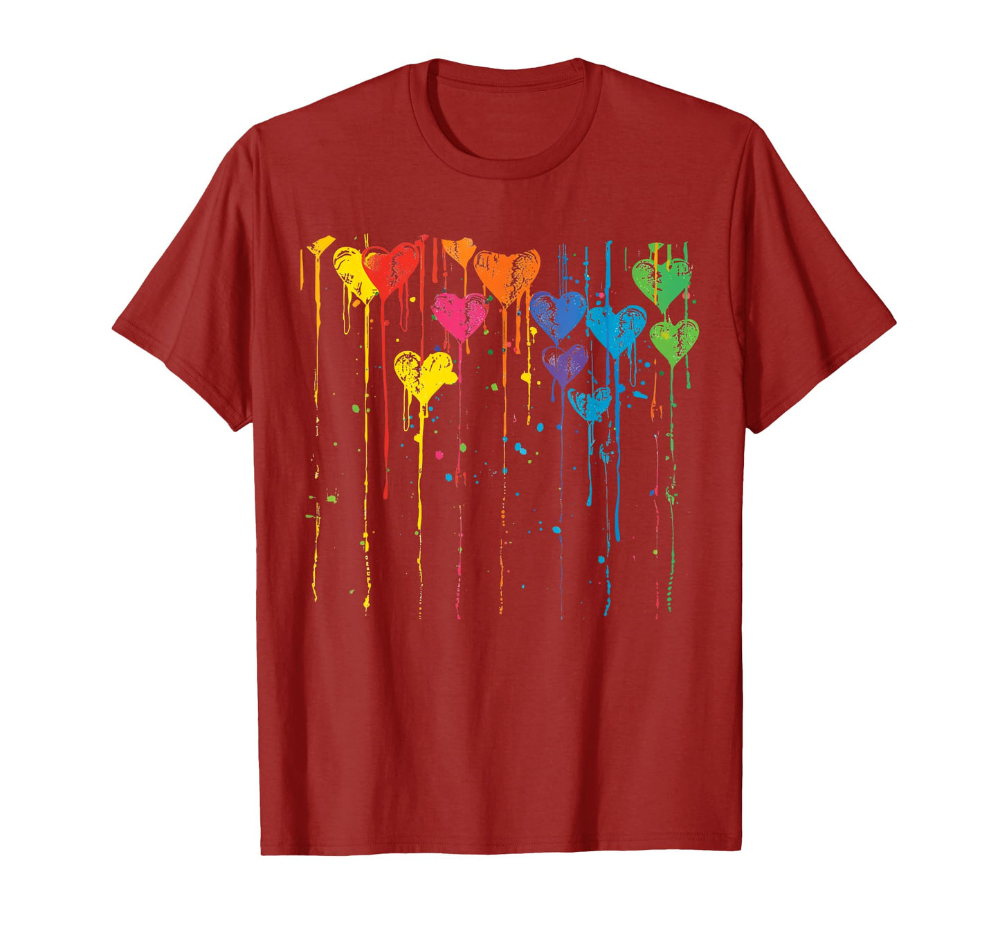 Colorful Hearts Dripping Paint Splatter T-Shirt