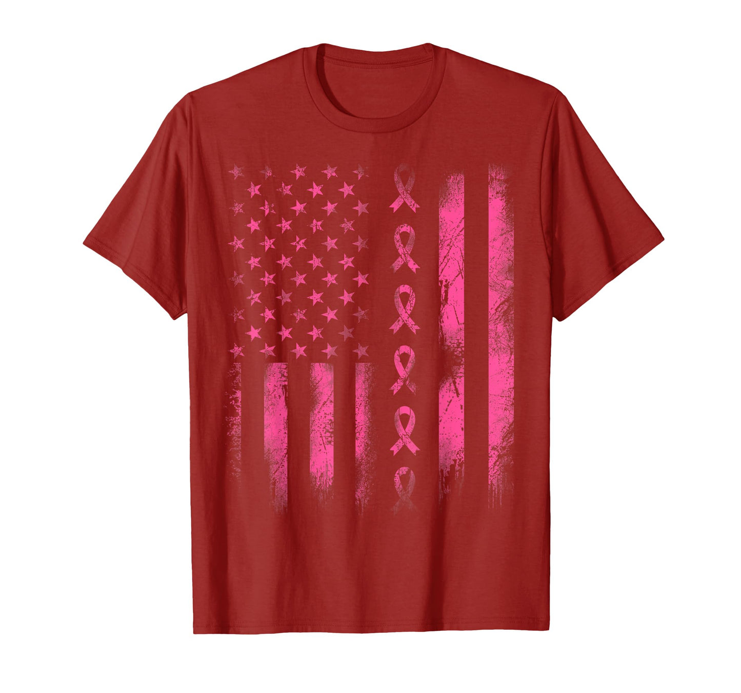 Breast Cancer Awareness - Pink Ribbon American Flag Women Kids Men T-Shirt