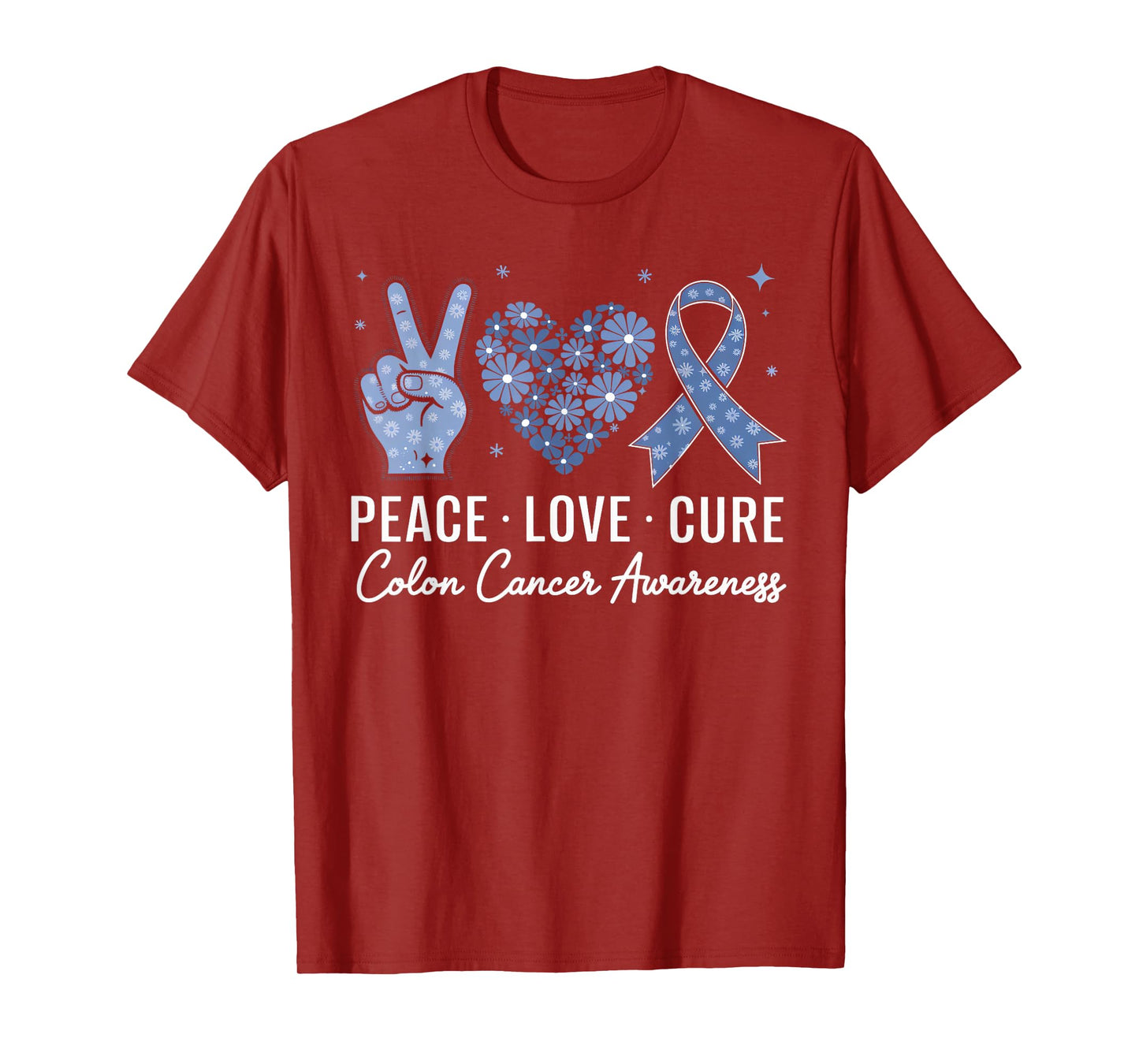 Peace Love Cure Colorectal Colon Cancer Awareness Support T-Shirt