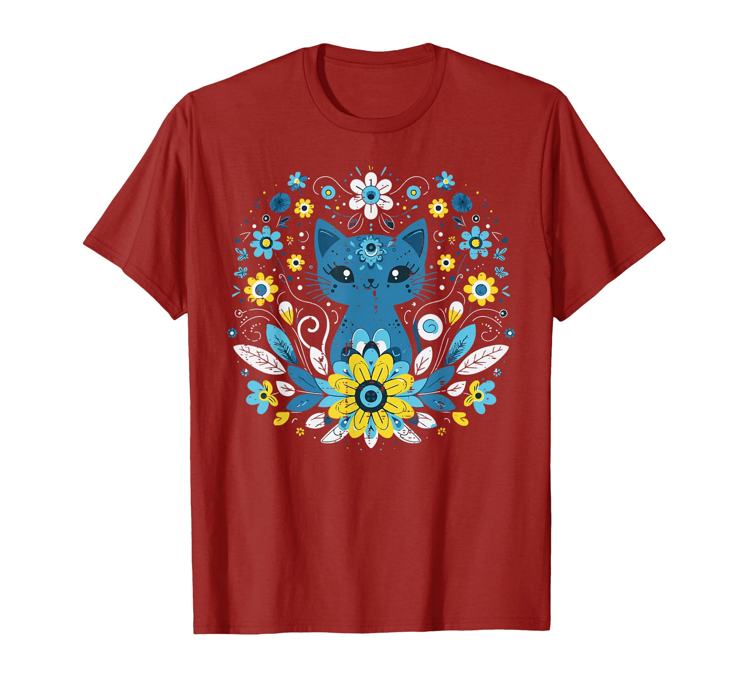 Ukraine Blue Yellow Cat Flowers Ukrainian Girls Kids Women T-Shirt