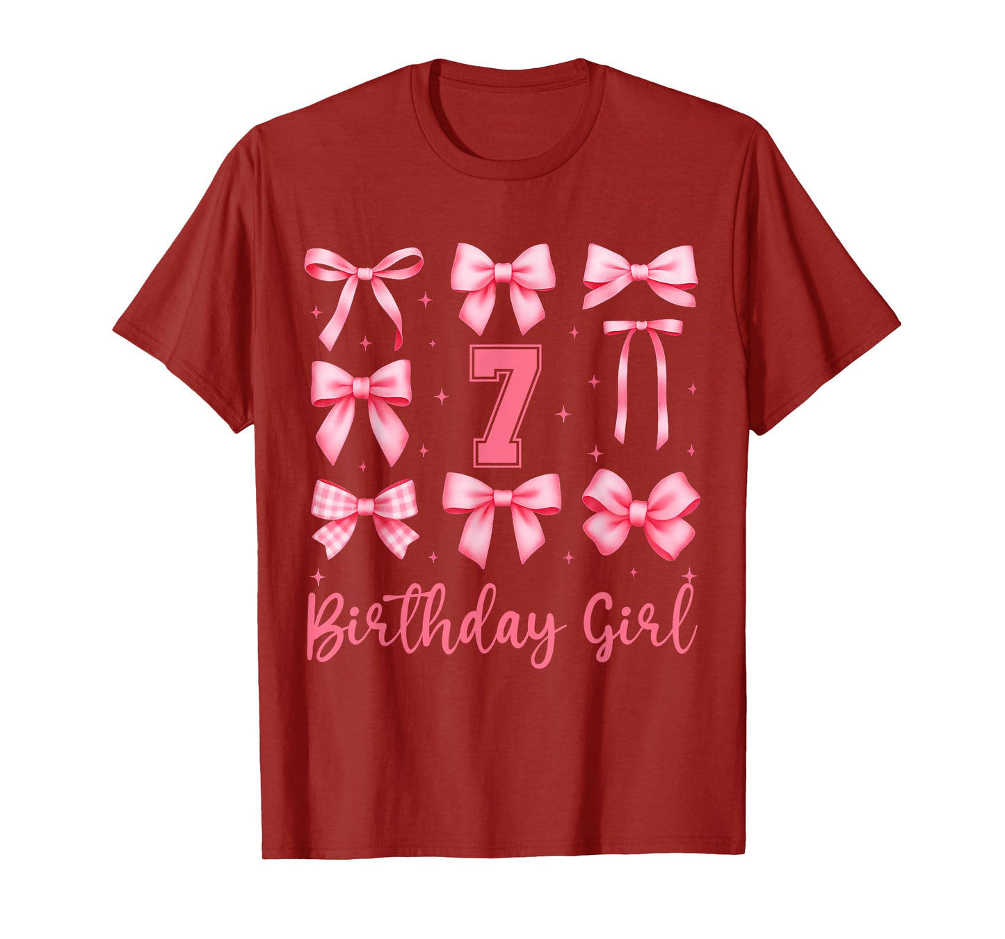 7th Birthday Girl Coquette Pink Bows 7 Years Old Birthday T-Shirt