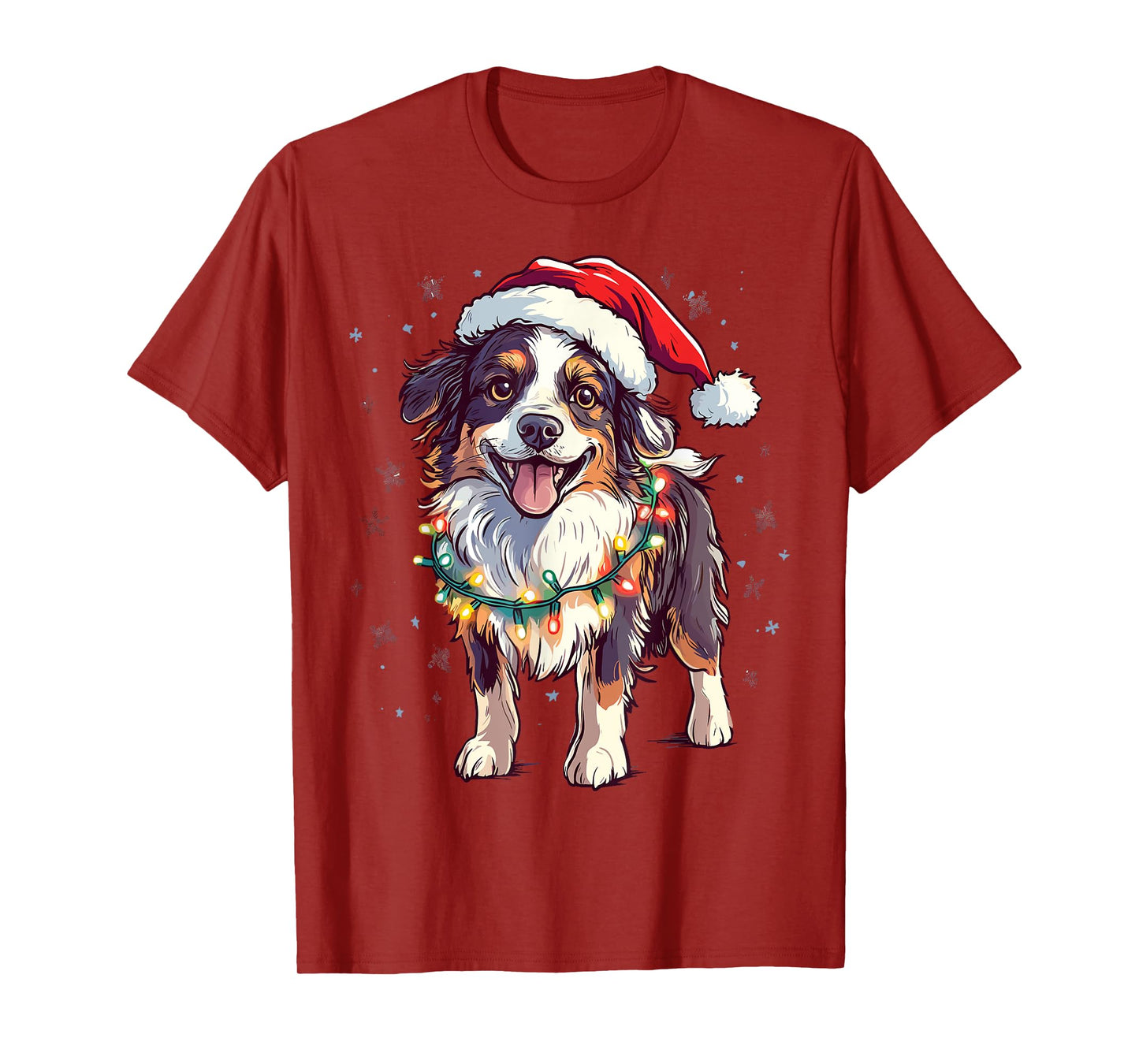 Australian Shepherd Santa Christmas Tree Lights Xmas Aussie T-Shirt