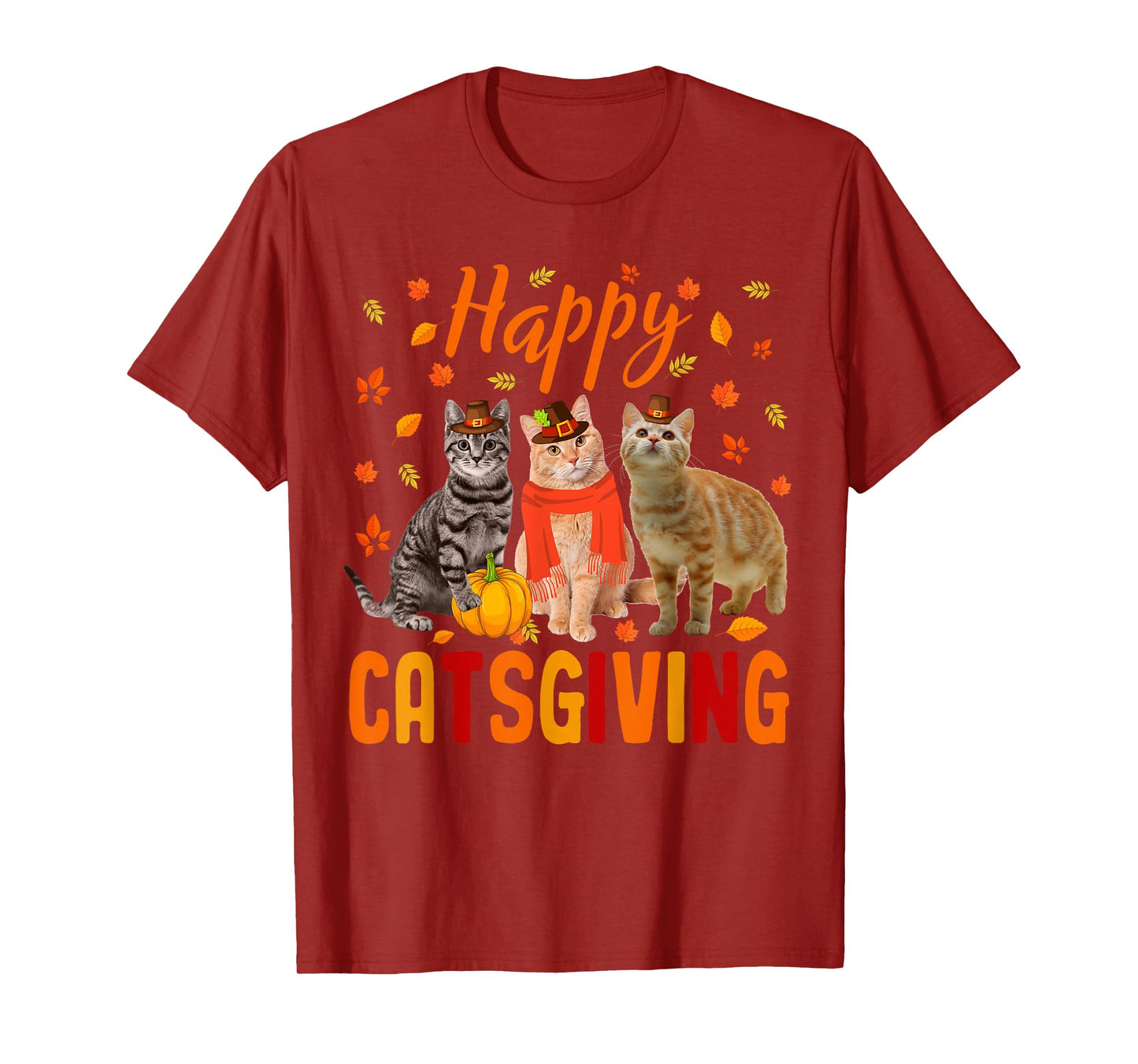 Happy Catsgiving Cute Thanksgiving Cat Wears Pilgrim Hat T-Shirt