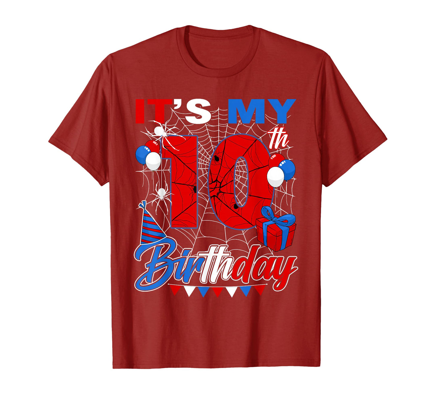 It's My 10th Birthday Spider Theme 10 Year Old Party Boys T-Shirt