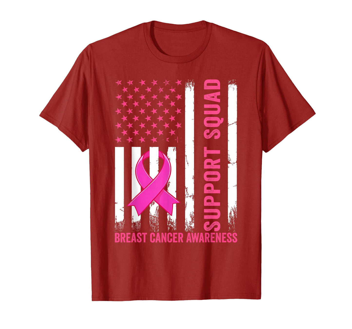 Support Squad Breast Cancer Awareness US Flag Pink Ribbon T-Shirt