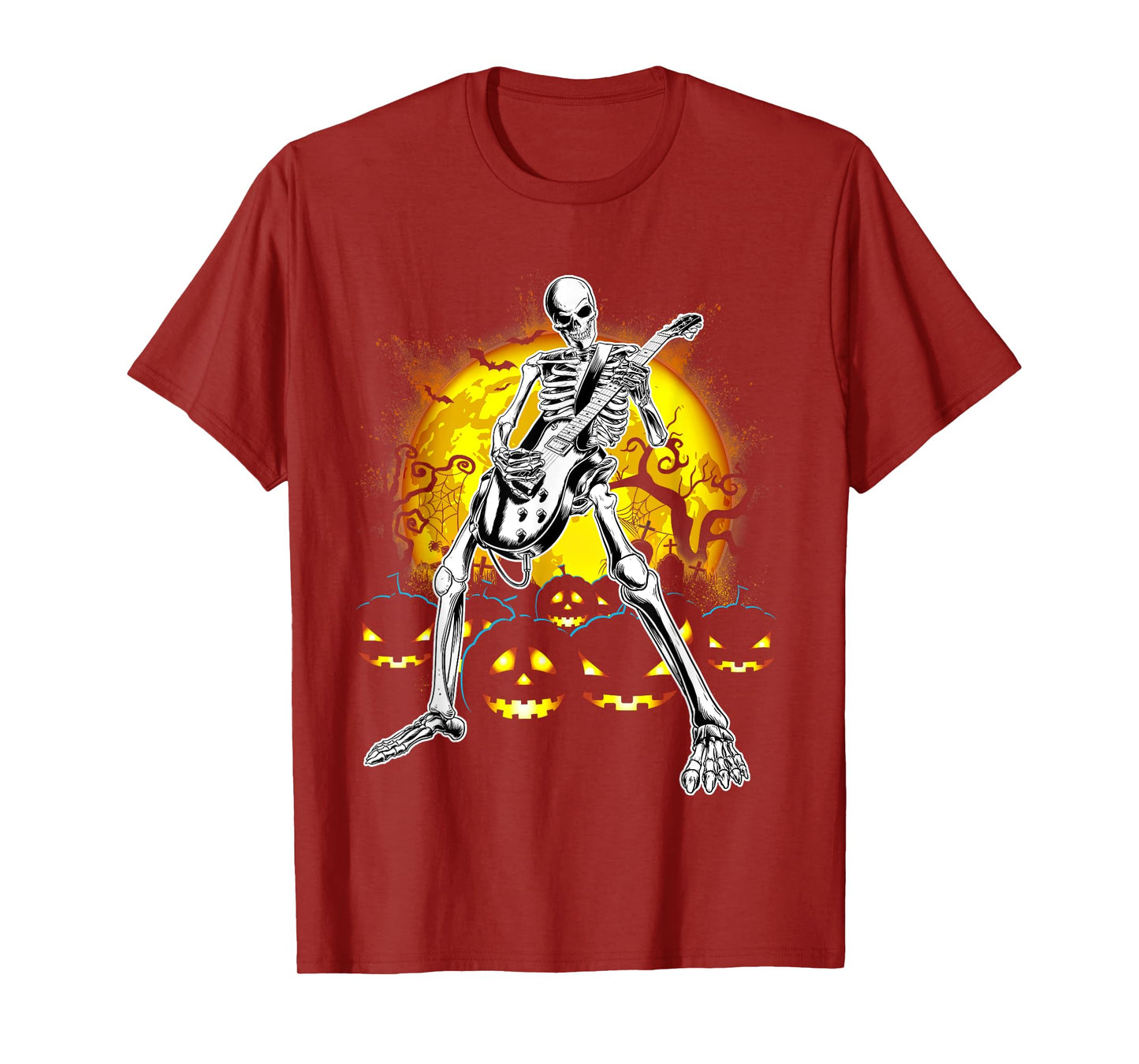 Happy Halloween Funny Skeleton Playing Guitar Pumpkin Vibes T-Shirt