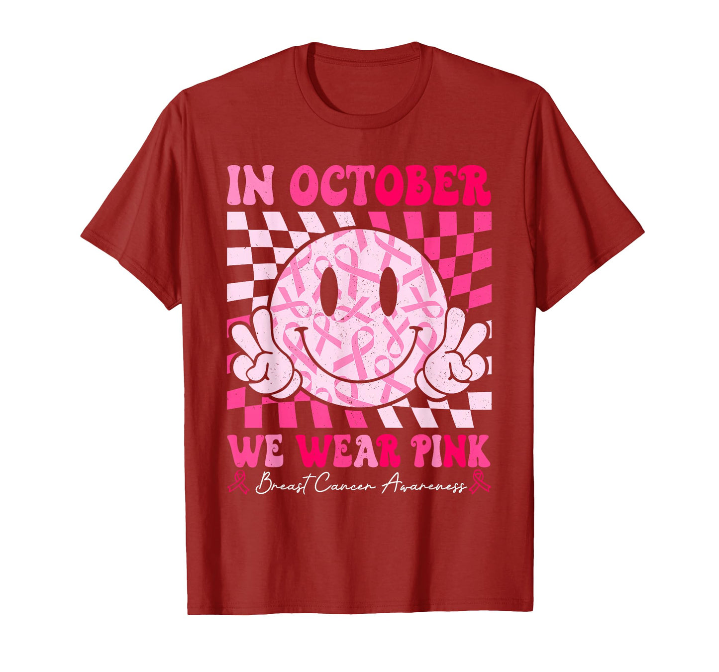 Retro In October We Wear Pink Breast Cancer Awareness Ribbon T-Shirt