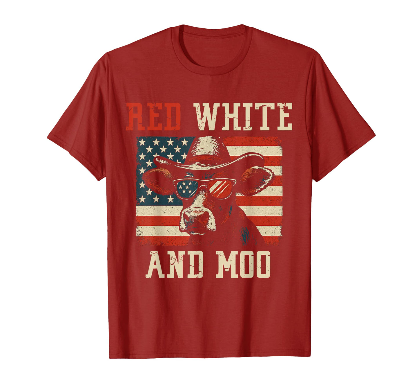 Red, White and Moo Funny Cow American Flag Patriotic T-Shirt