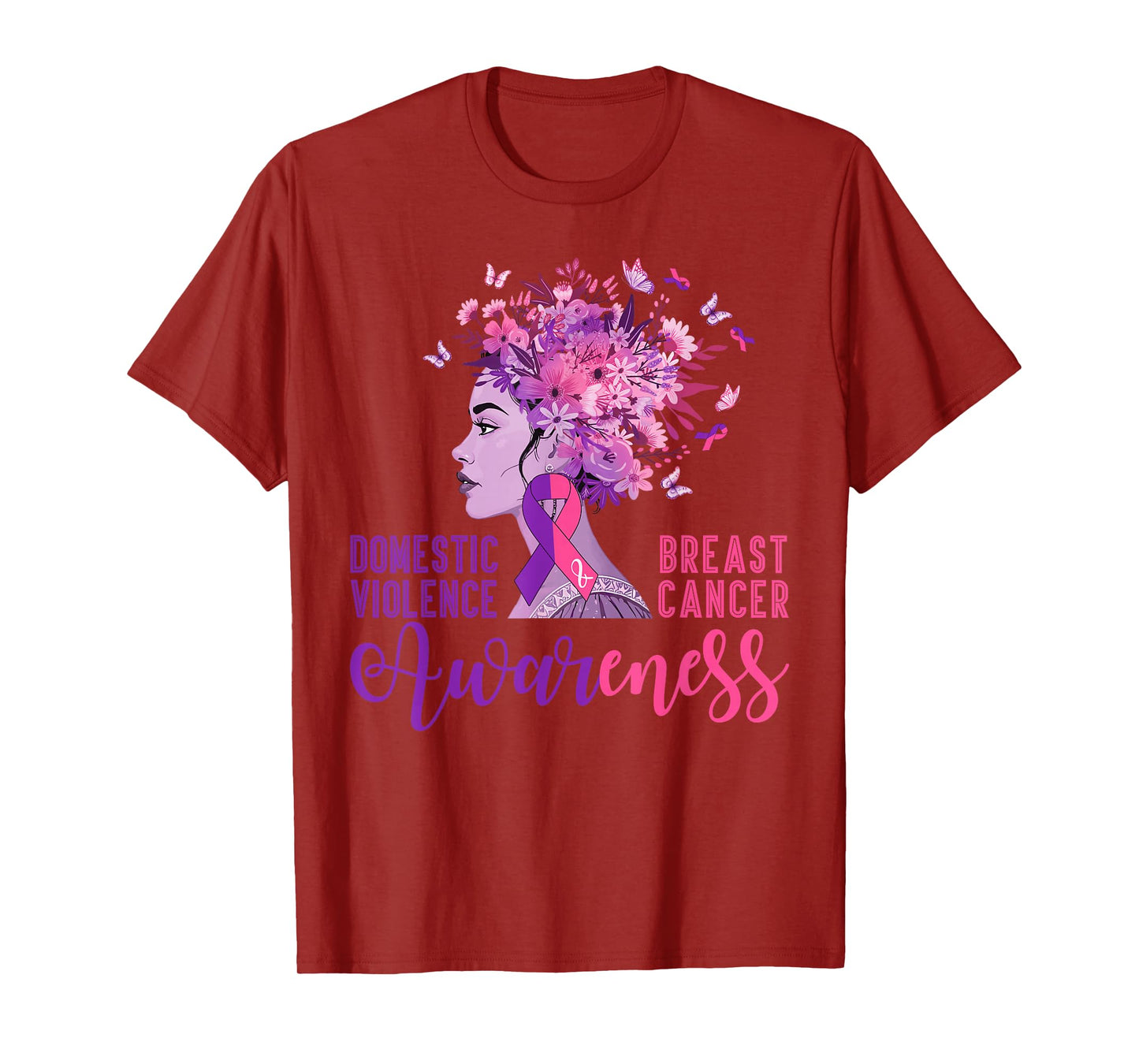 Domestic Violence Breast Cancer Awareness Flowers Hair Women T-Shirt