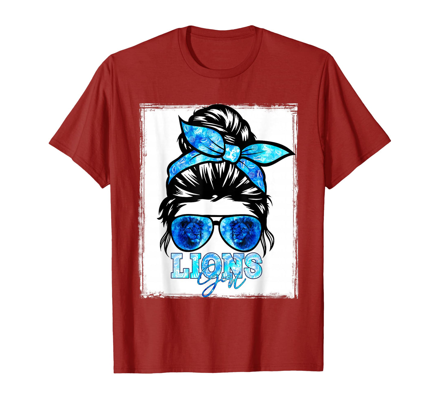 Retro Lions Girl Messy Bun Sports Team Matching Outfit T-Shirt