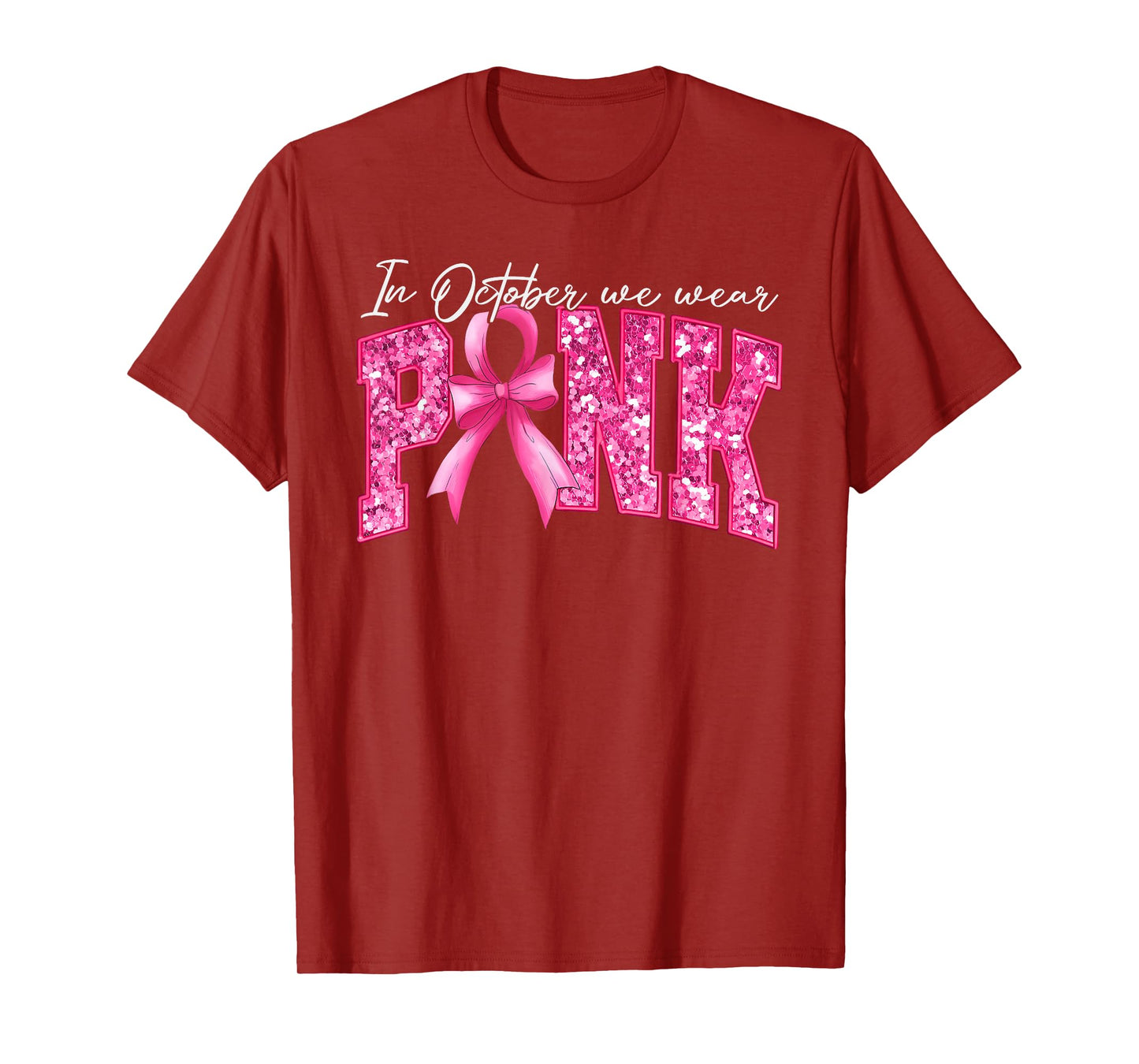 Pink Ribbon Coquette Bow Breast Cancer Awareness Women Girls T-Shirt