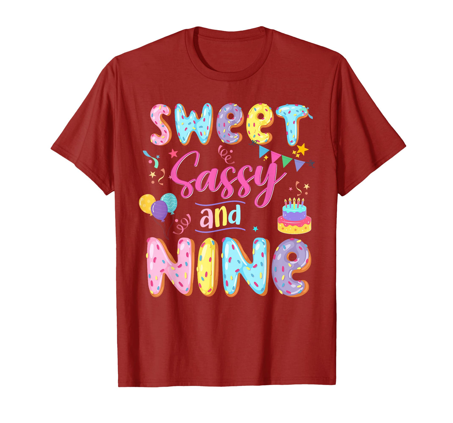 9Th Birthday Girl Sweet Sassy And Nine Donut 9 Year Old Kid T-Shirt