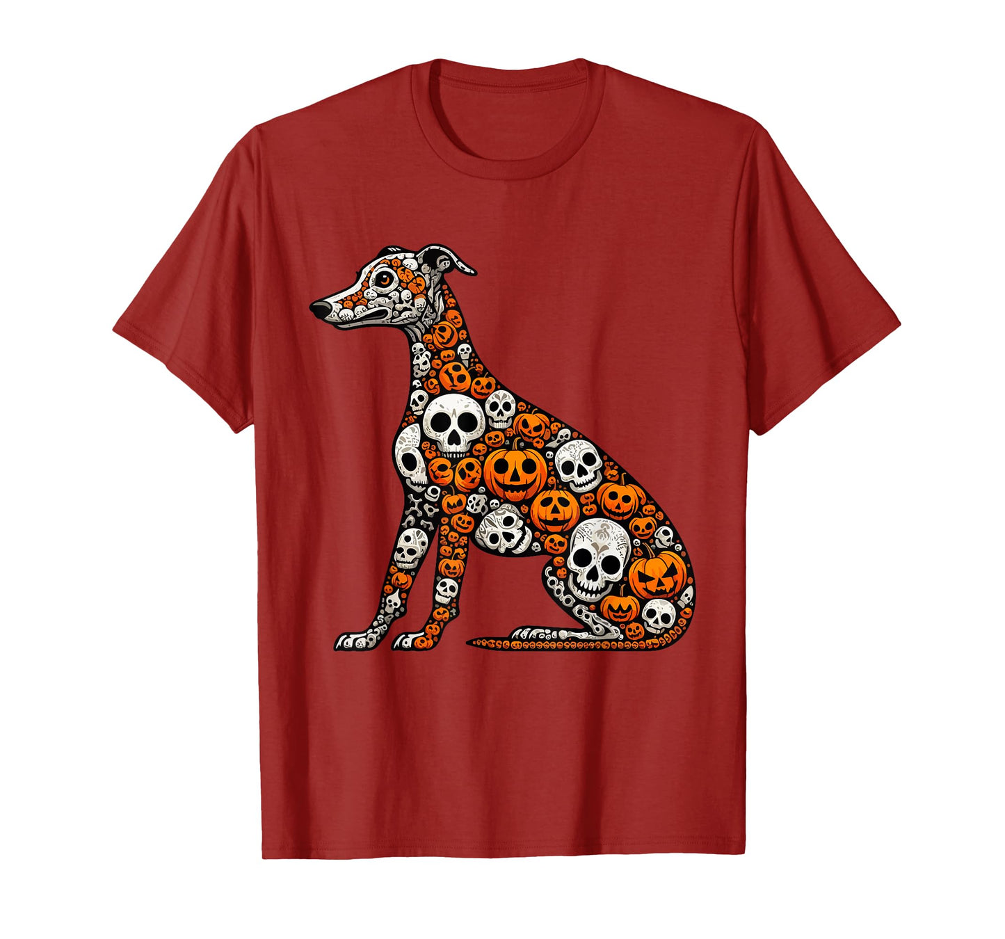 Skulls Carved Pumpkins Halloween Whippet Cute Shape T-Shirt
