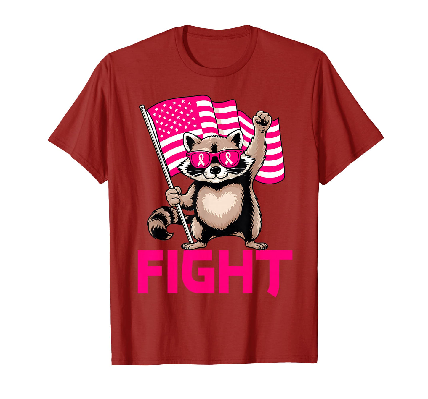 Feral Raccoon to Support Women in October We Wear Pink Flag T-Shirt