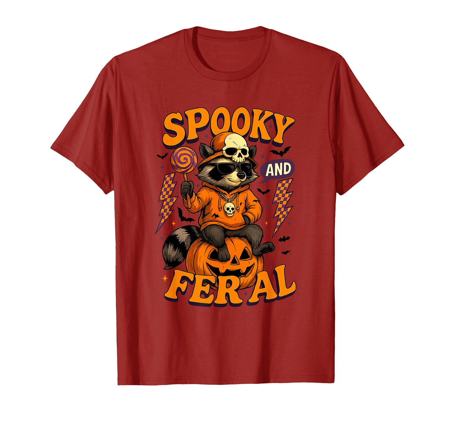 Funny Halloween Spooky And Feral Raccoon Pumpkin Boys Kids T-Shirt