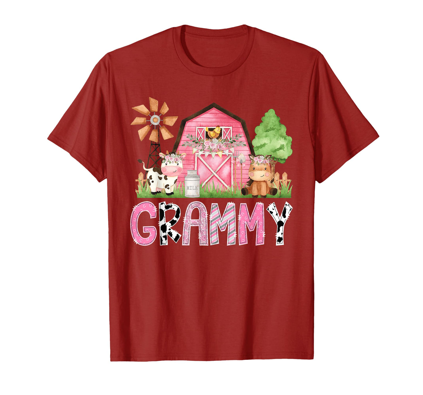 Grammy Pink Farm Cow Kids Birthday Matching Family T-Shirt