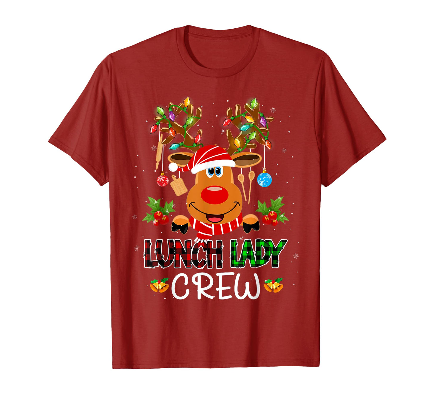 Lunch Lady Crew Reindeer Cafeteria Lady Xmas Holiday Women T-Shirt