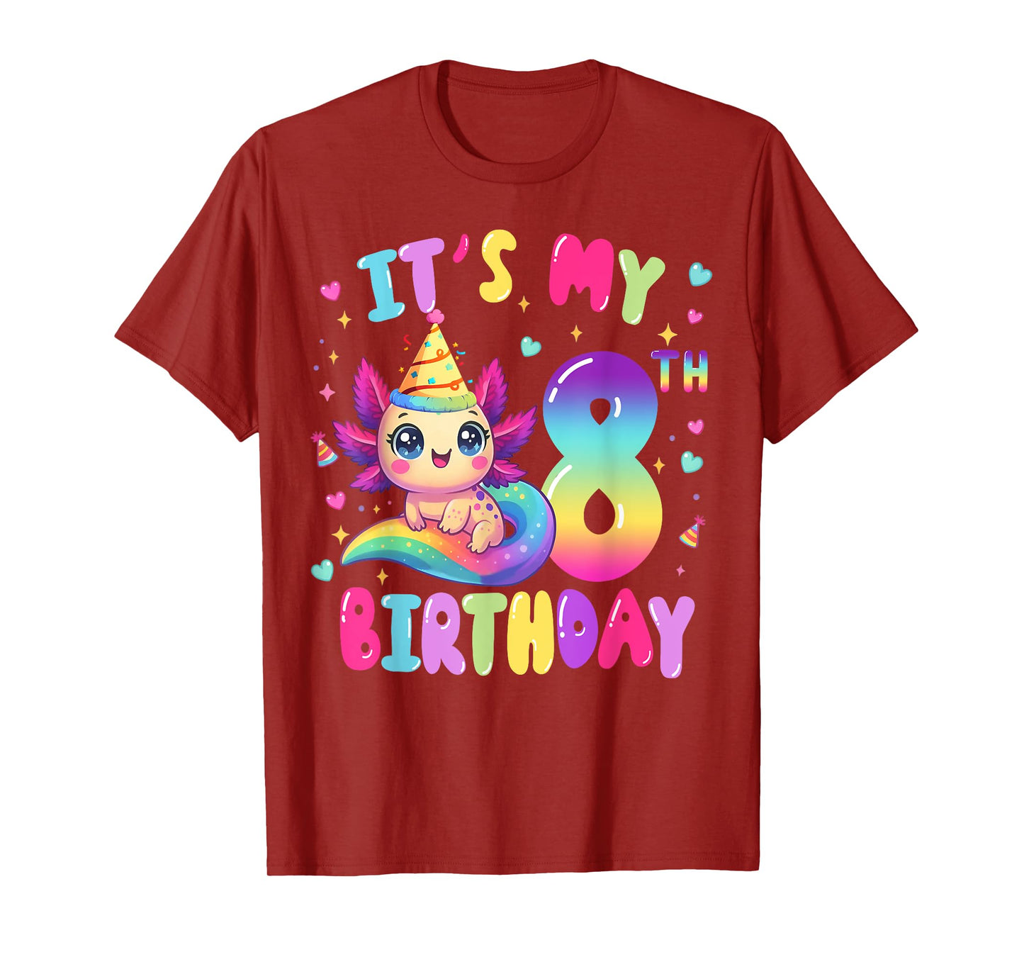 It's My 8th Birthday Axolotl Rainbow 8 Year Old Girls Kids T-Shirt