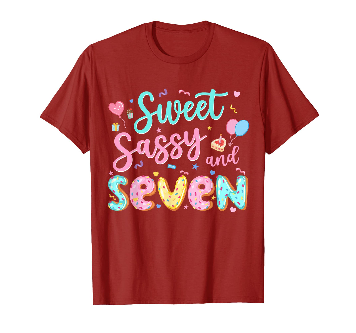 7Th Birthday Girl Sweet Sassy And Seven Donut 7 Year Old Kid T-Shirt