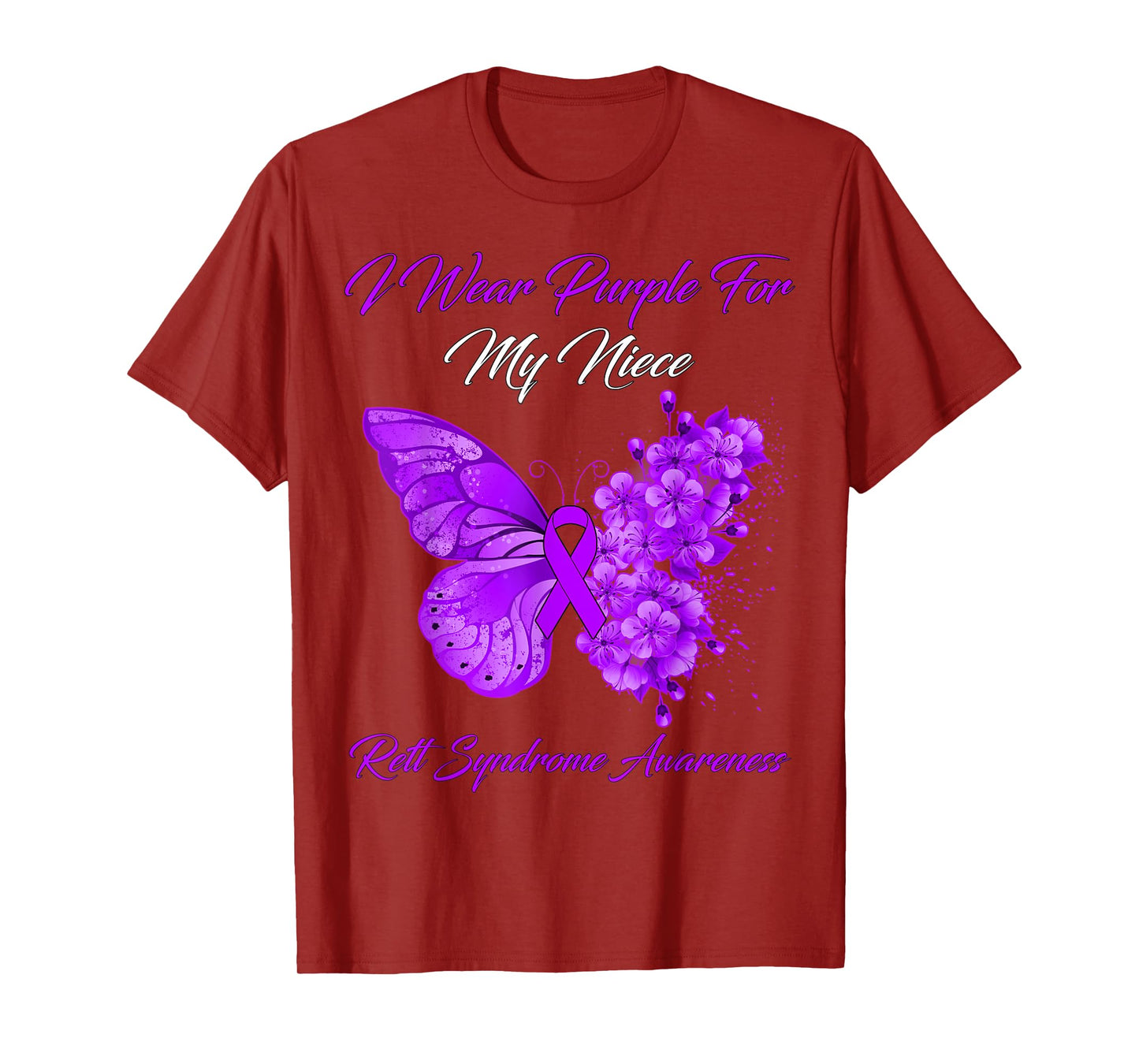 Butterfly I Wear Purple For My Niece Rett Syndrome Awareness T-Shirt