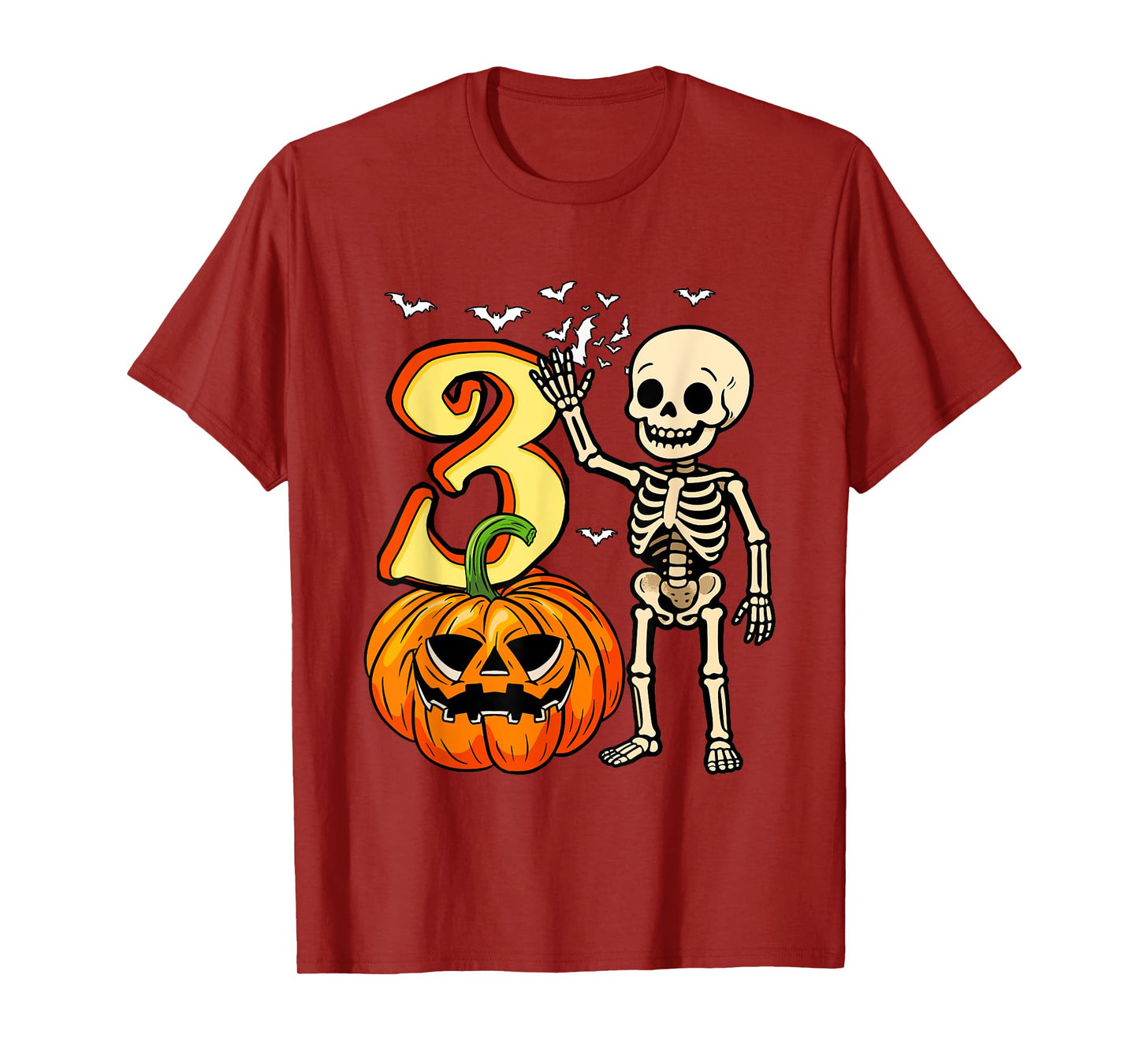 3 Halloween Skeleton 3rd Birthday Horror Carved Pumpkin T-Shirt