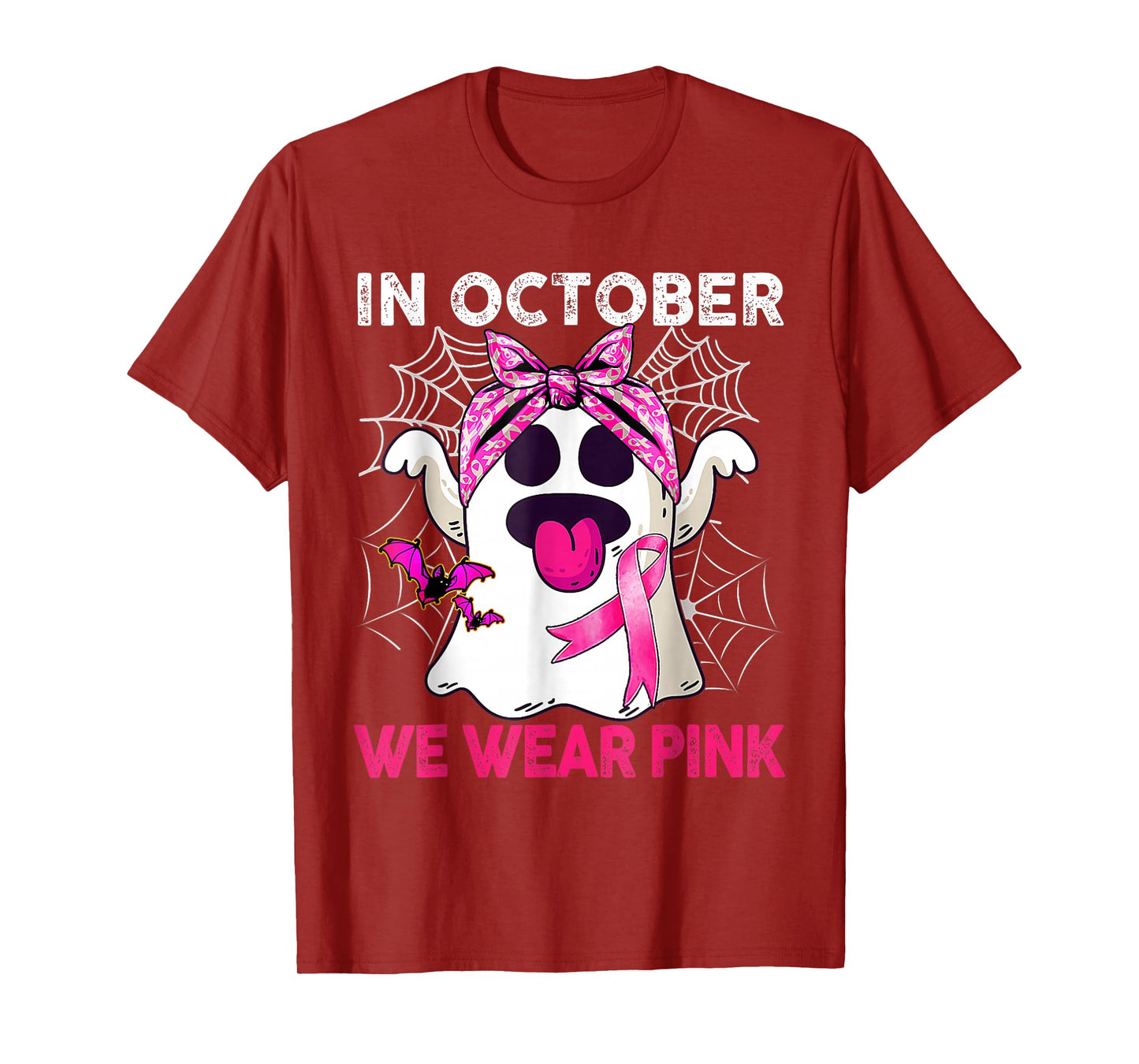 Boo Ghost in October We Wear Pink Breast Cancer Awareness T-Shirt