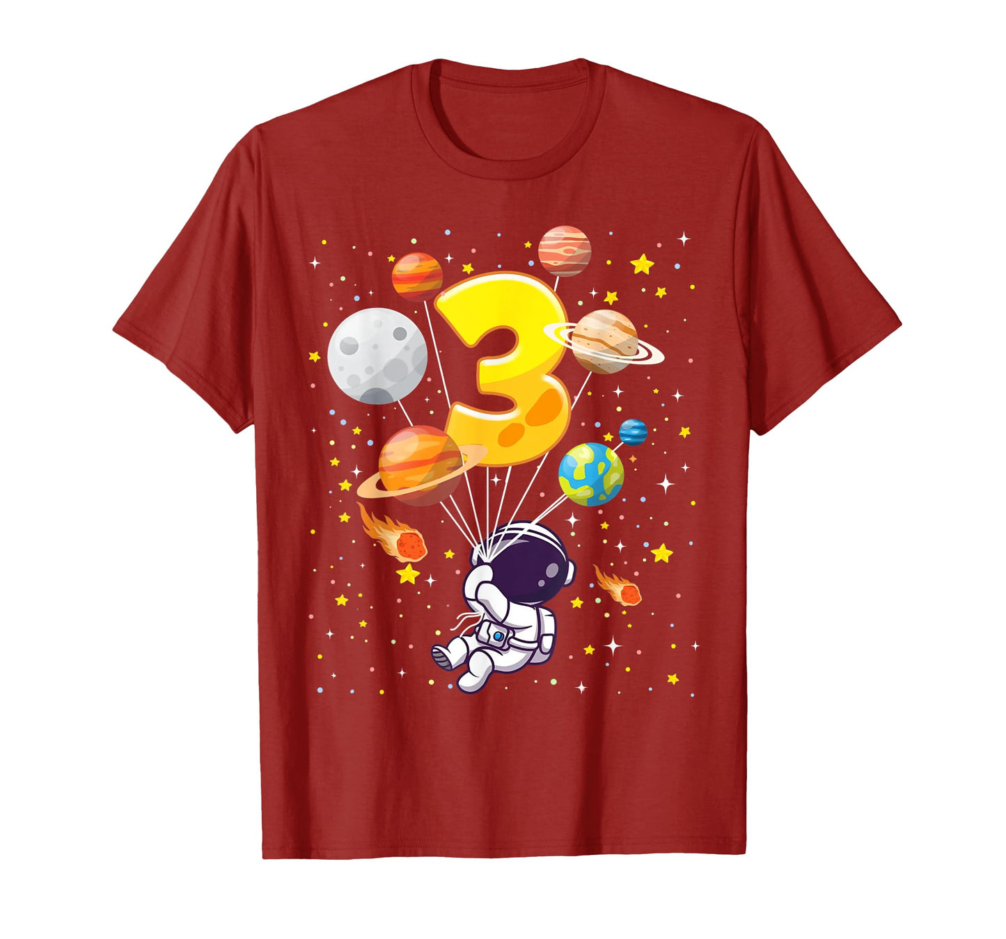 Funny 3 Years Old Astronaut Birthday Space Planets For Kids T-Shirt