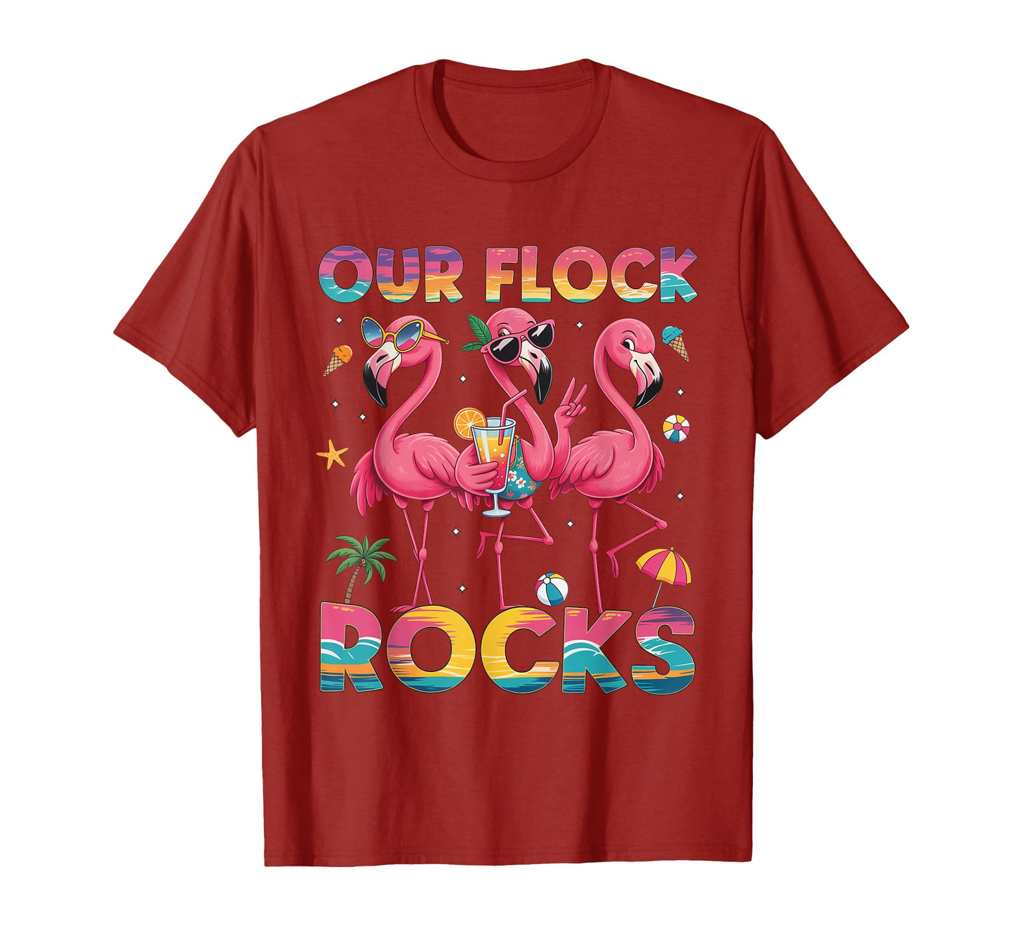Our Flock Rocks Flamingo Summer Vacation Family Matching T-Shirt