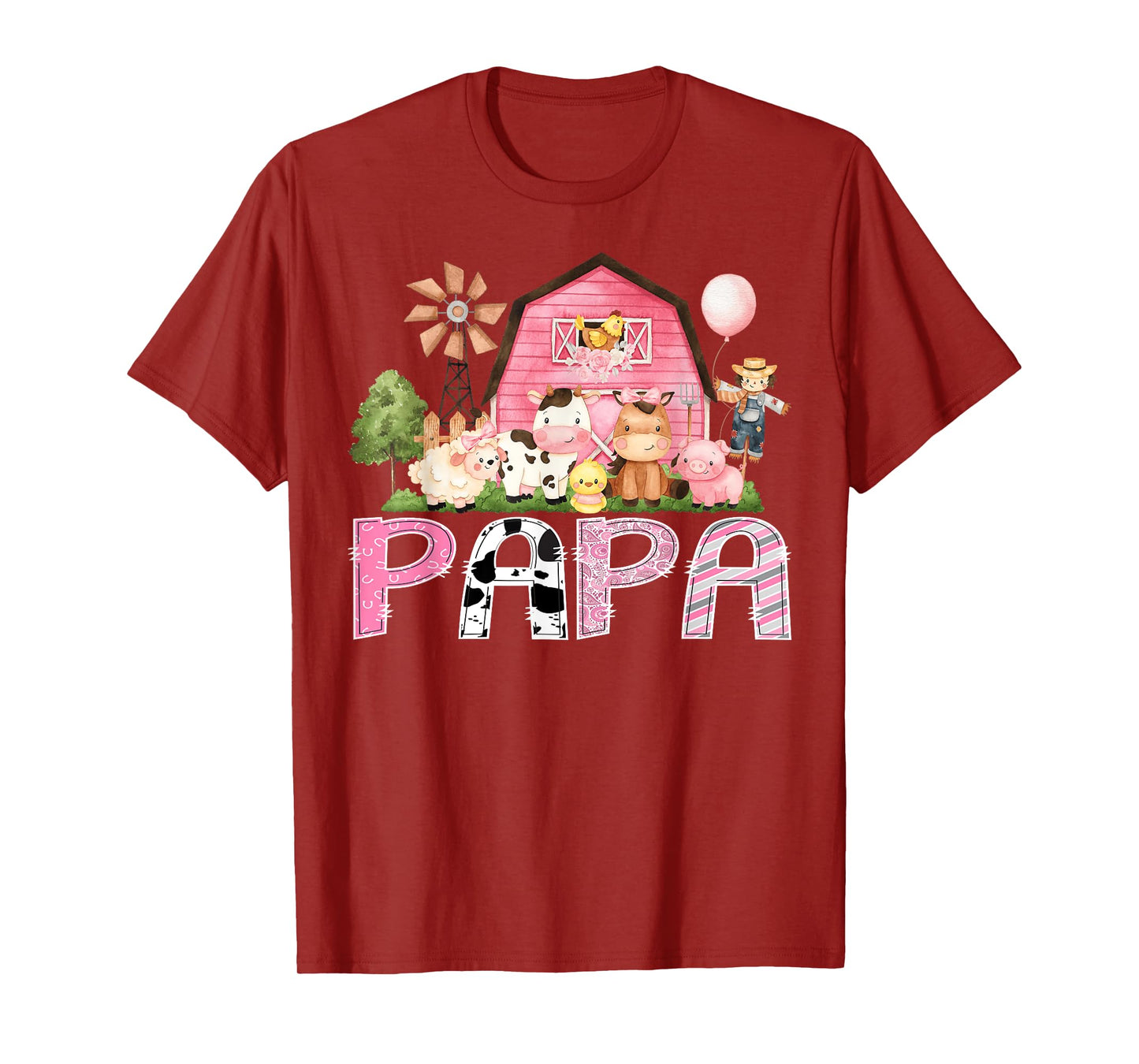 Papa Pink Farm Cow Birthday Girl Matching Family T-Shirt