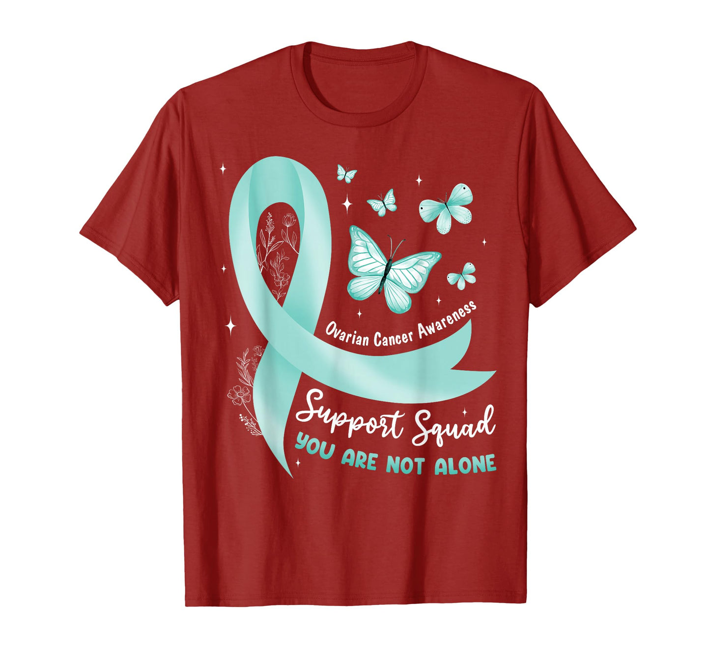 Support Squad Ovarian Cancer Awareness Teal Ribbon Butterfly T-Shirt