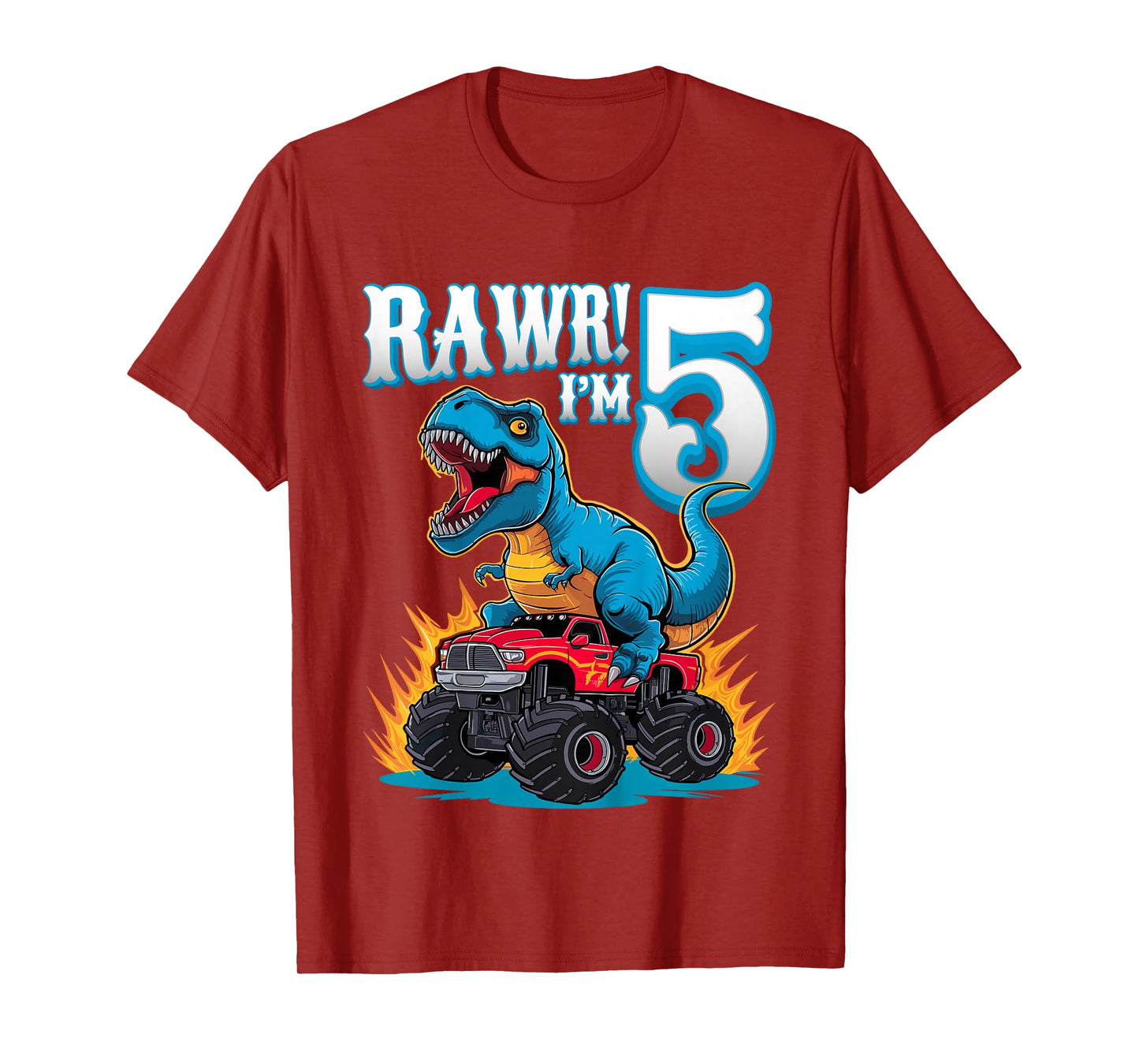 Rawr I'm 5 Year Old T-Rex Monster Truck 5th Birthday Party T-Shirt