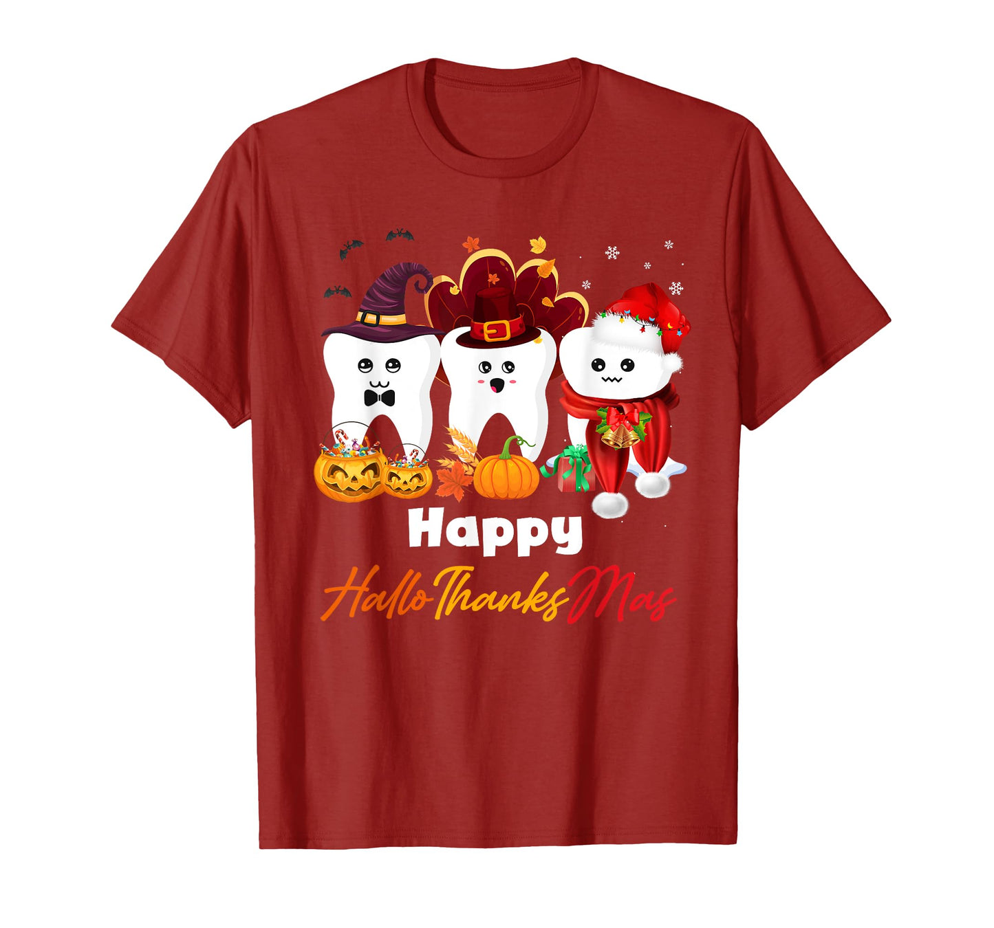 Teeth HalloThanksMas Halloween Thanksgiving Christmas Dental T-Shirt