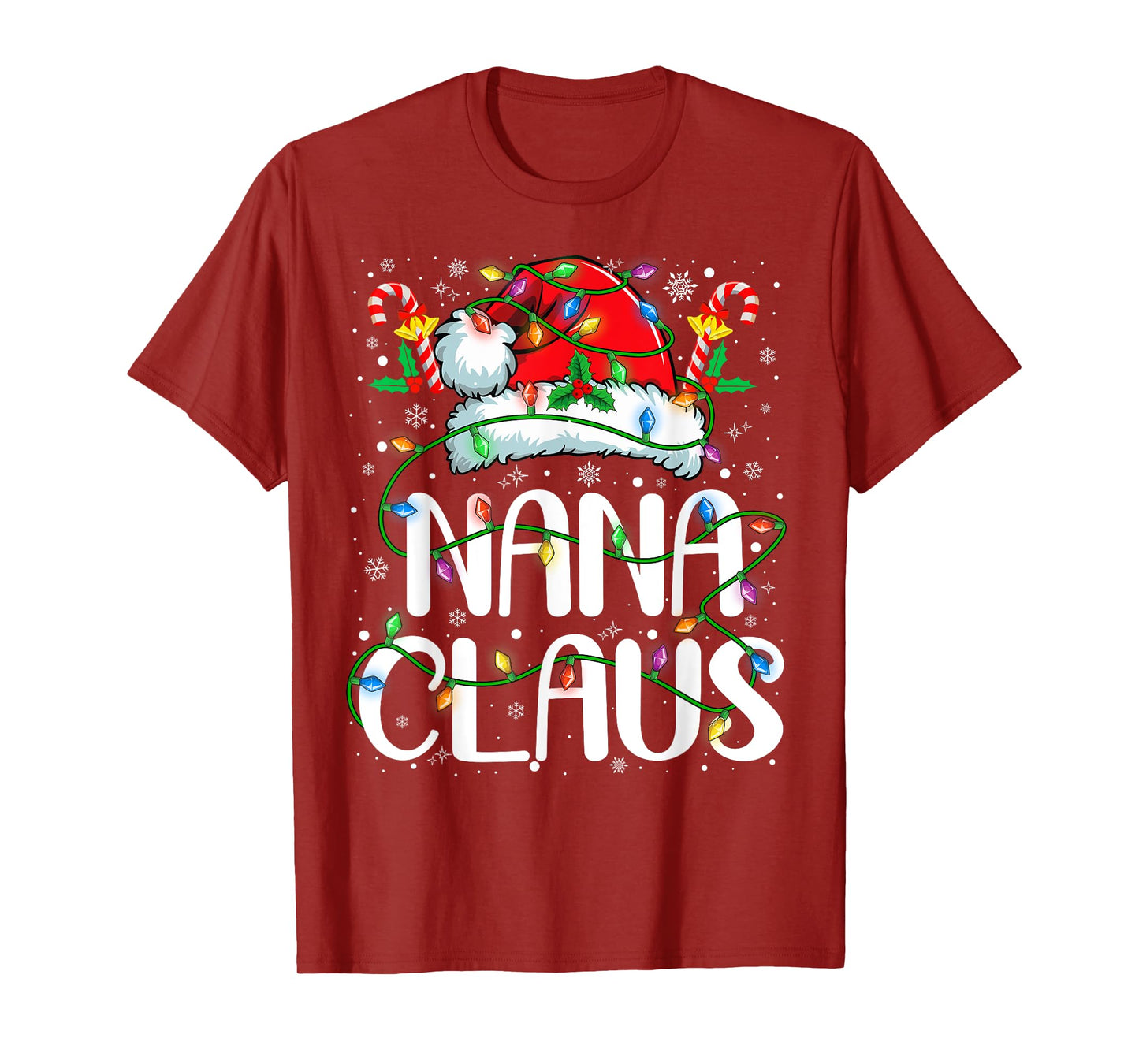 Nana Claus Christmas Lights Pajama Xmas Family Matching T-Shirt