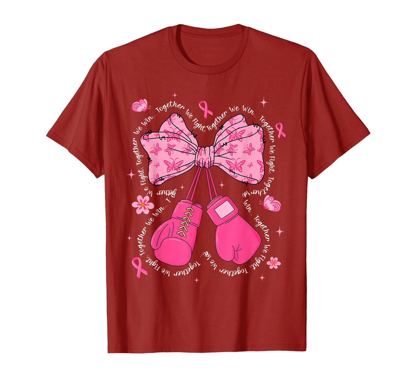 Together We Fight Win Breast Cancer Awareness Boxing Gloves T-Shirt