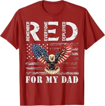 RED Friday For My Dad Deployed Daddy Eagle American Flag T-Shirt