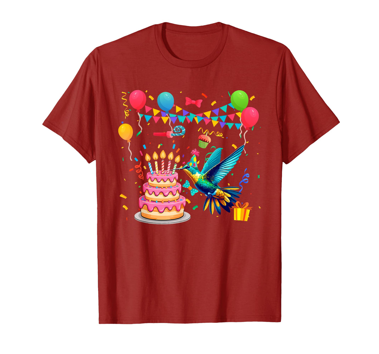 Hummingbird With Birthday Cake Colorful Costume Parties T-Shirt