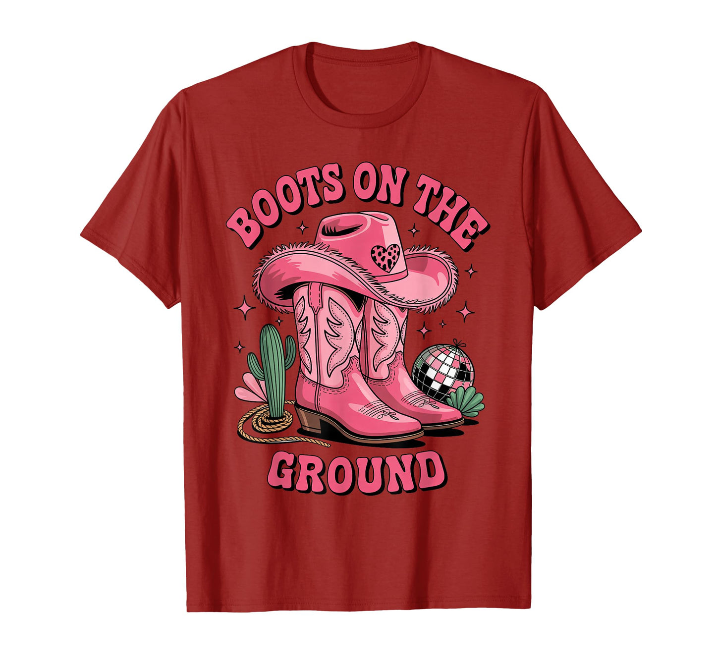 Pink Cowgirl Boots on Ground Retro Western Country Style T-Shirt