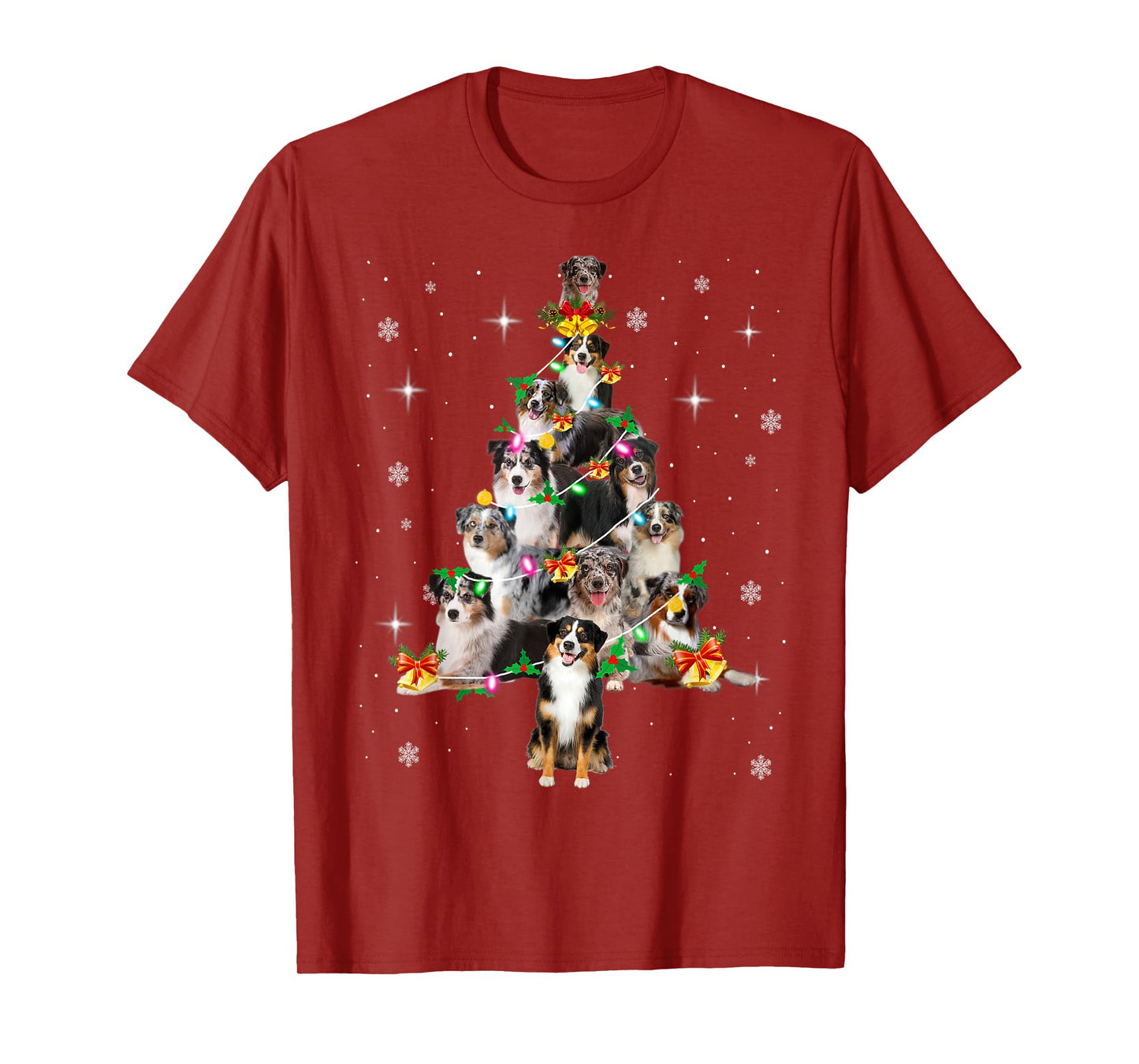 Miniature American Shepherd Christmas Tree Lights Pajama Dog T-Shirt