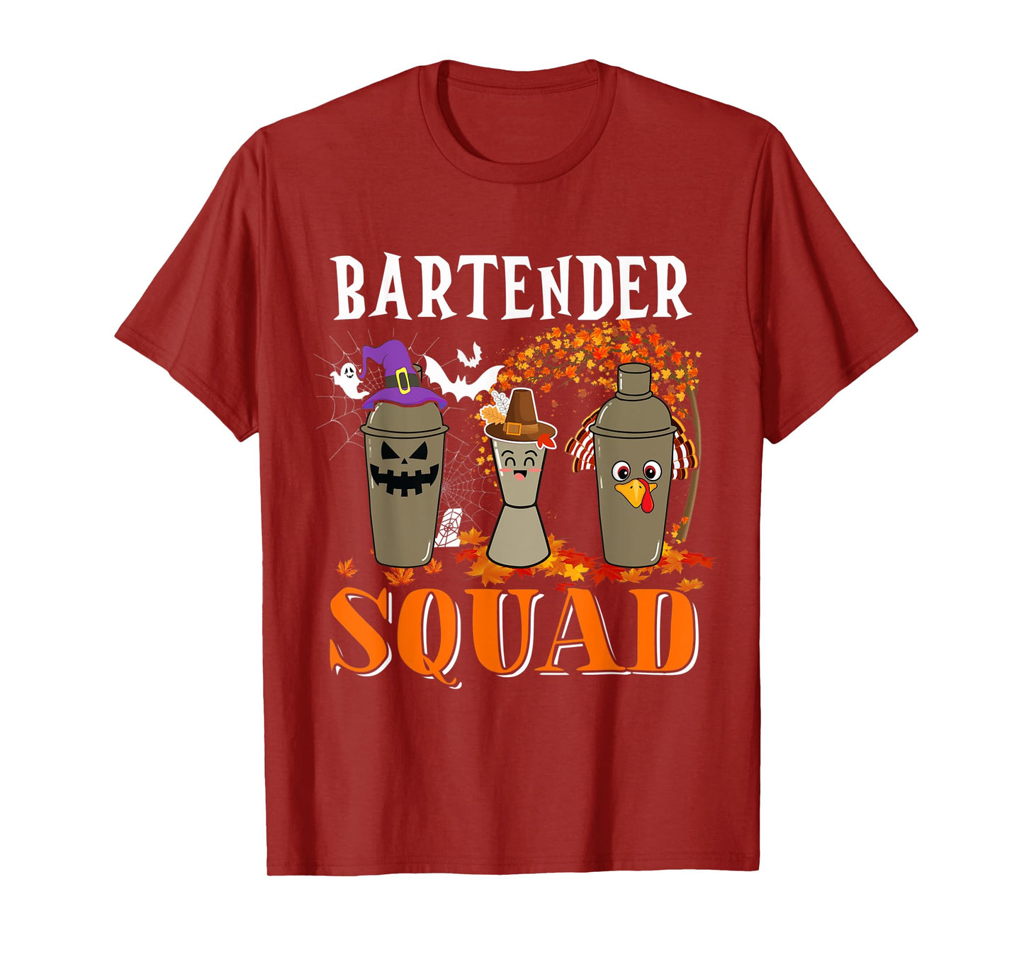 Bartender Squad Thanksgiving Halloween Fall Tre Boo Ghosts T-Shirt